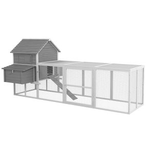 Gallinero Grande de Madera 310,5x149,5x149 cm Gallinero para Exterior para 4-6 Gallinas con 2 Ventanas Puertas Nido Bandeja Extraíble y Rampa para Exterior Gris
