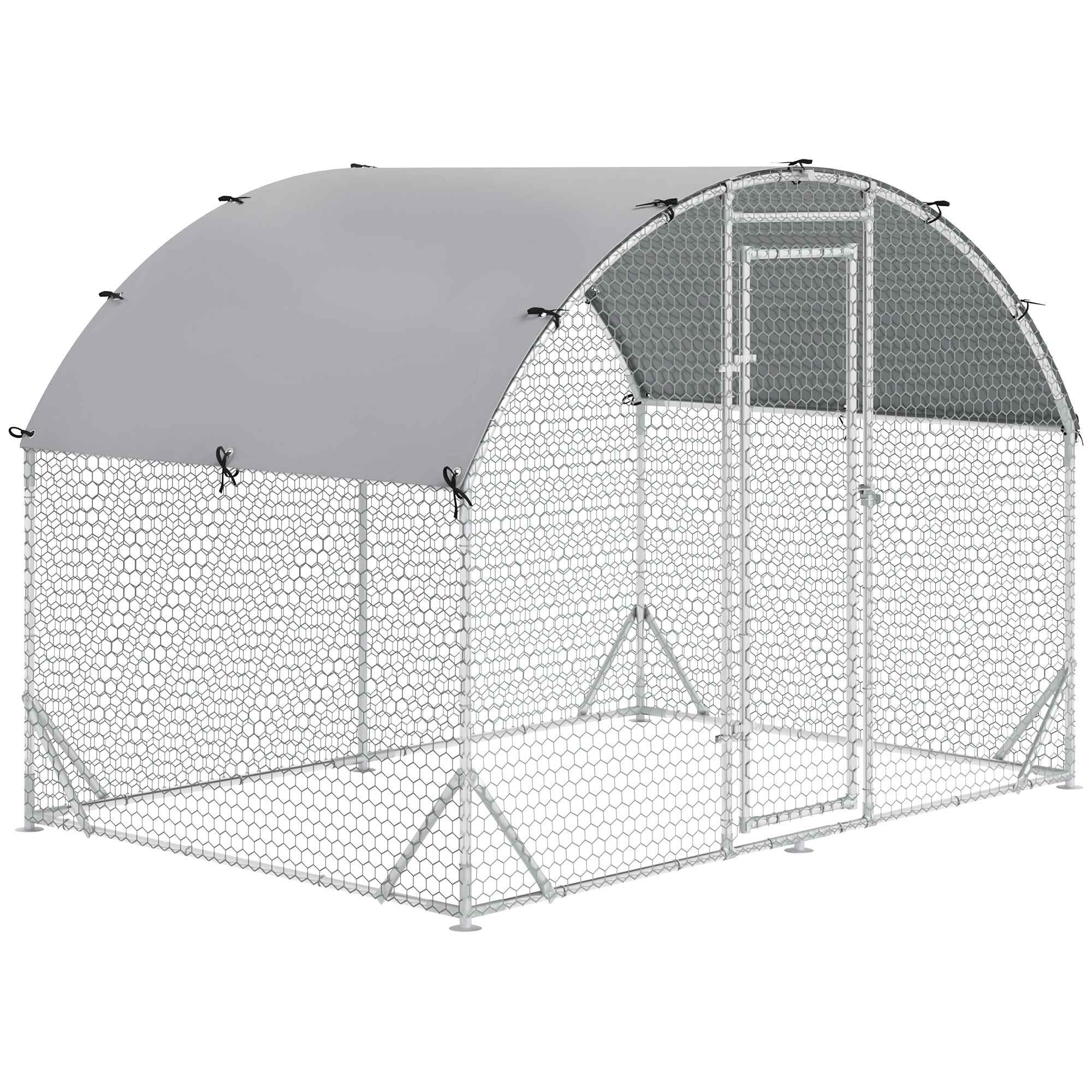 Gallinero para Exterior Grande de Acero Galvanizado 280x190x197 cm Jaula de Gallinas Cubierta de Tela Impermeable y Resistente a los Rayos UV para Patio Plata