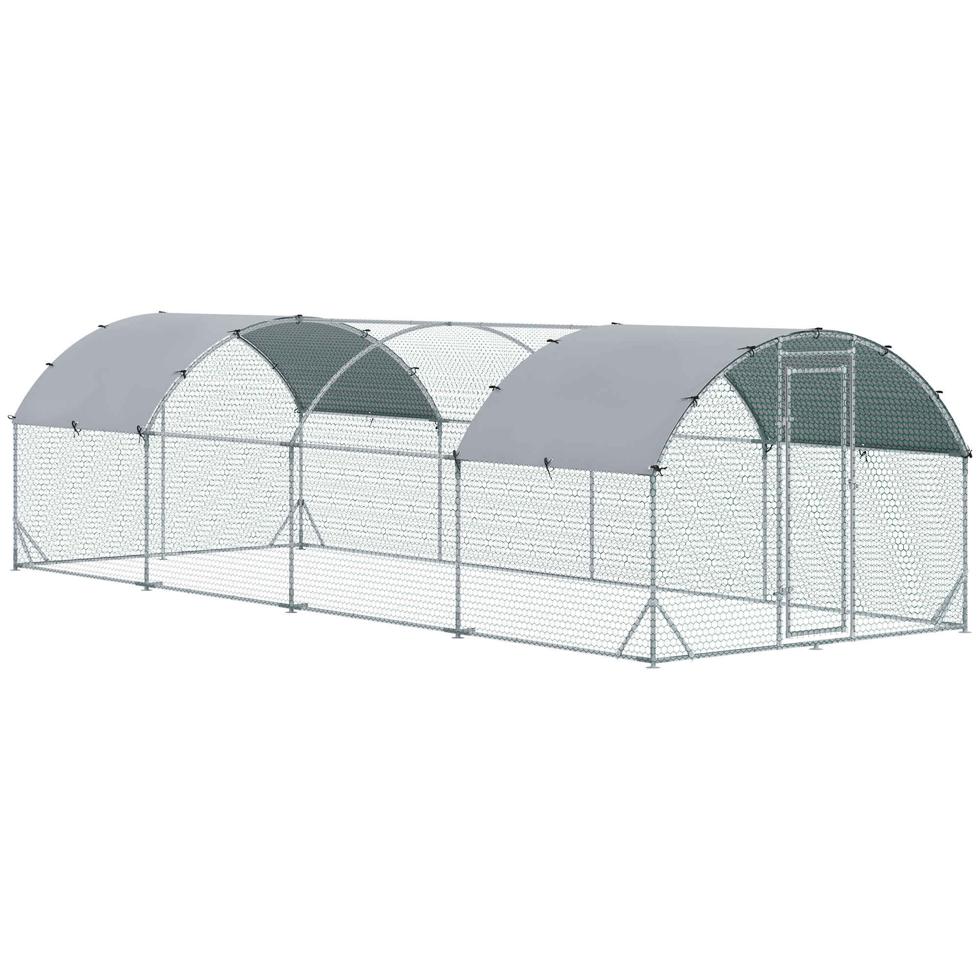 Gallinero para Exterior Grande de Acero Galvanizado 280x760x197 cm Jaula de Gallinas Cubierta de Tela Impermeable y Resistente a los Rayos UV para Patio Plata