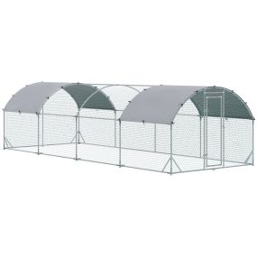 Gallinero para Exterior Grande de Acero Galvanizado 280x760x197 cm Jaula de Gallinas Cubierta de Tela  Impermeable y Resistente a los Rayos UV para Patio Plata