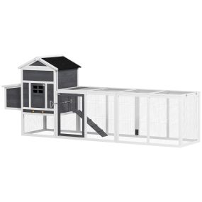 Gallinero para Exterior Gallinero de Madera Jaula Grande para 3-6 Gallinas con Ponedero Techo Asfáltico Bandeja Extraíble y Rampa 297,5x68x118 cm Gris y Blanco