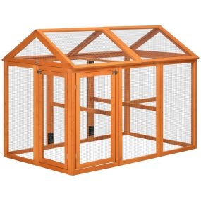 Gallinero para Exterior 140x88,5x106 cm Gallinero para 1-3 Gallinas con 3 Perchas Marco de Madera y 2 Puertas con Cierre para Patio Madera Natural