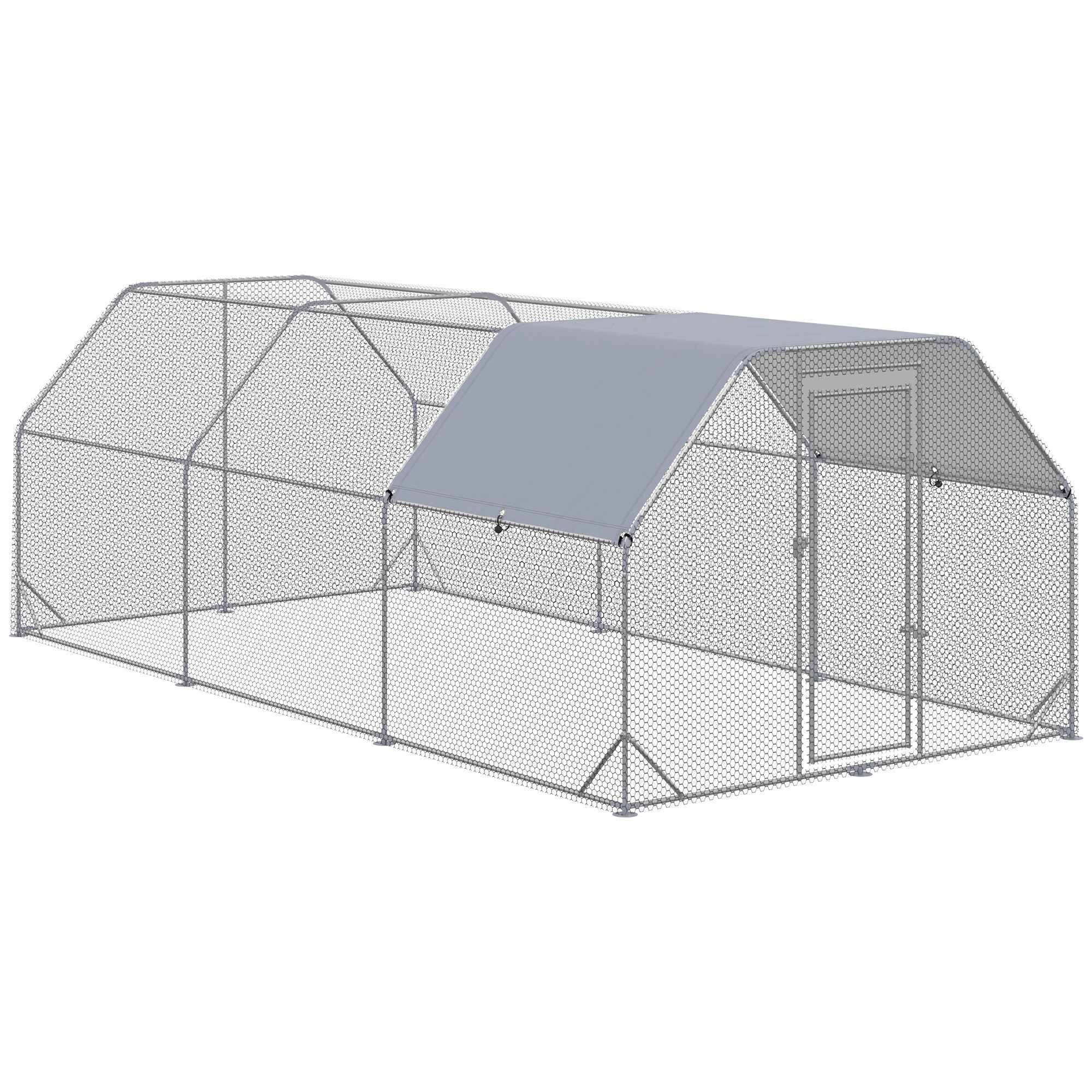 Gallinero para Exterior Grande 2,8x5,7x2 m Jaula de Gallinas de 3 Habitaciones de Acero Galvanizado Cubierta de Tela Anti-UV e Impermeable para Patio Plata