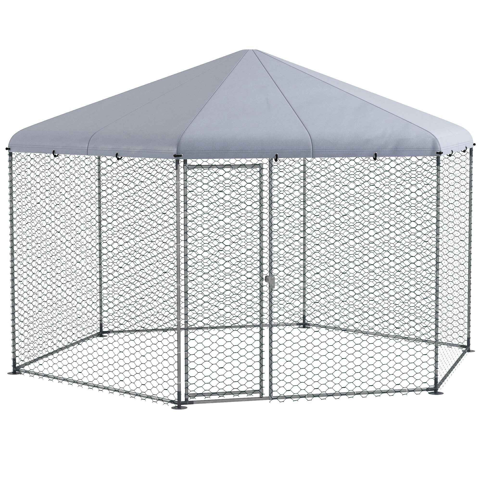 Gallinero para Exterior Grande de Acero 400x346x263 cm Jaula de Gallinas en Forma de Hexágono Cubierta de Tela Resistente a los Rayos UV e Impermeable para Patio Plata