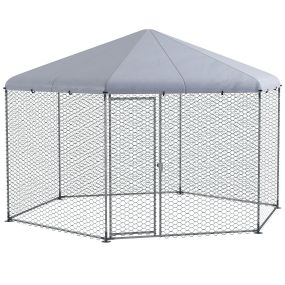Gallinero para Exterior Grande de Acero 400x346x263 cm Jaula de Gallinas en Forma de Hexágono Cubierta de Tela  Resistente a los Rayos UV e Impermeable para Patio Plata