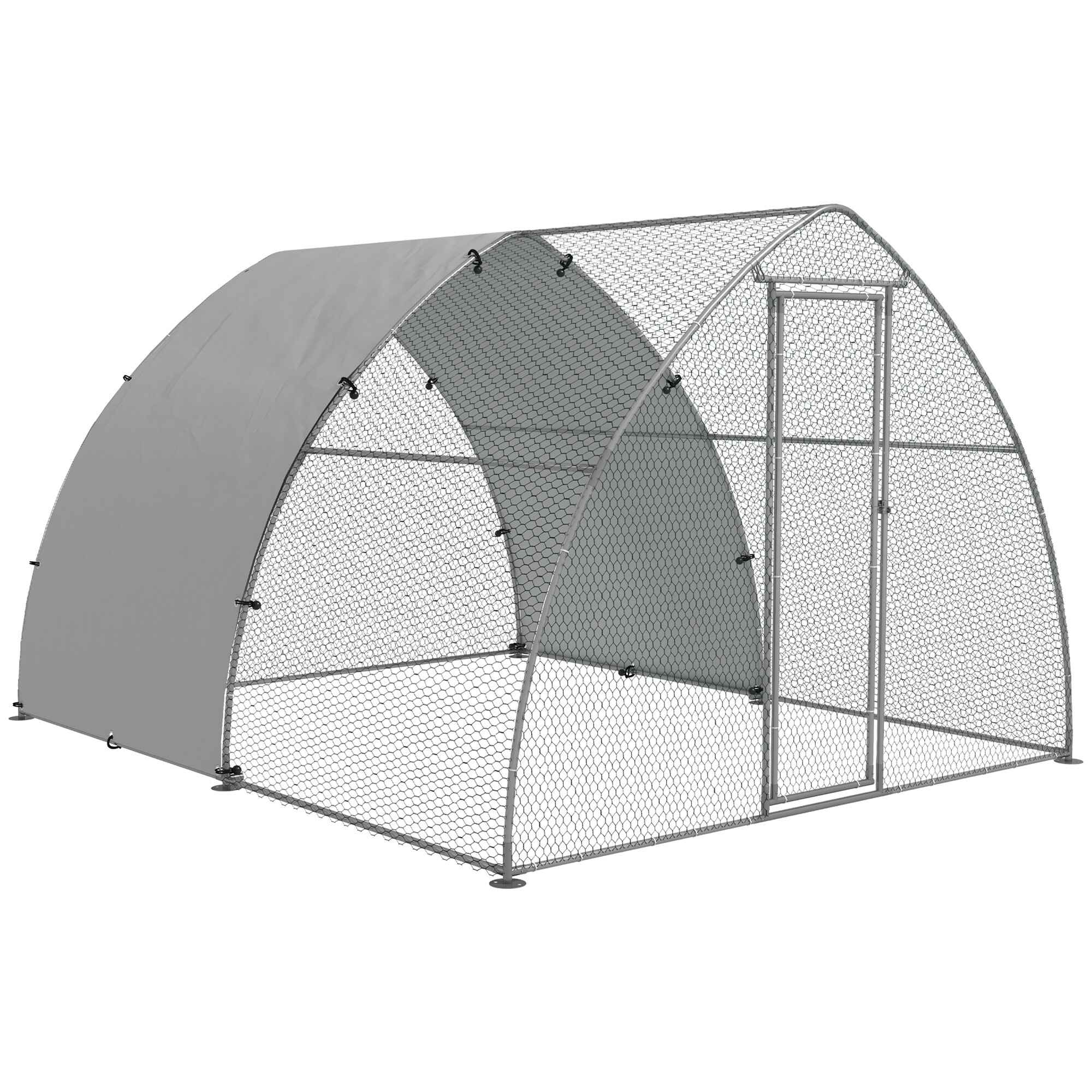 Gallinero para Exterior 304x375x220 cm Gallinero para Gallinas de Acero Galvanizado Cubierta de Tela Resistente a los Rayos UV e Impermeable para Patio Plata