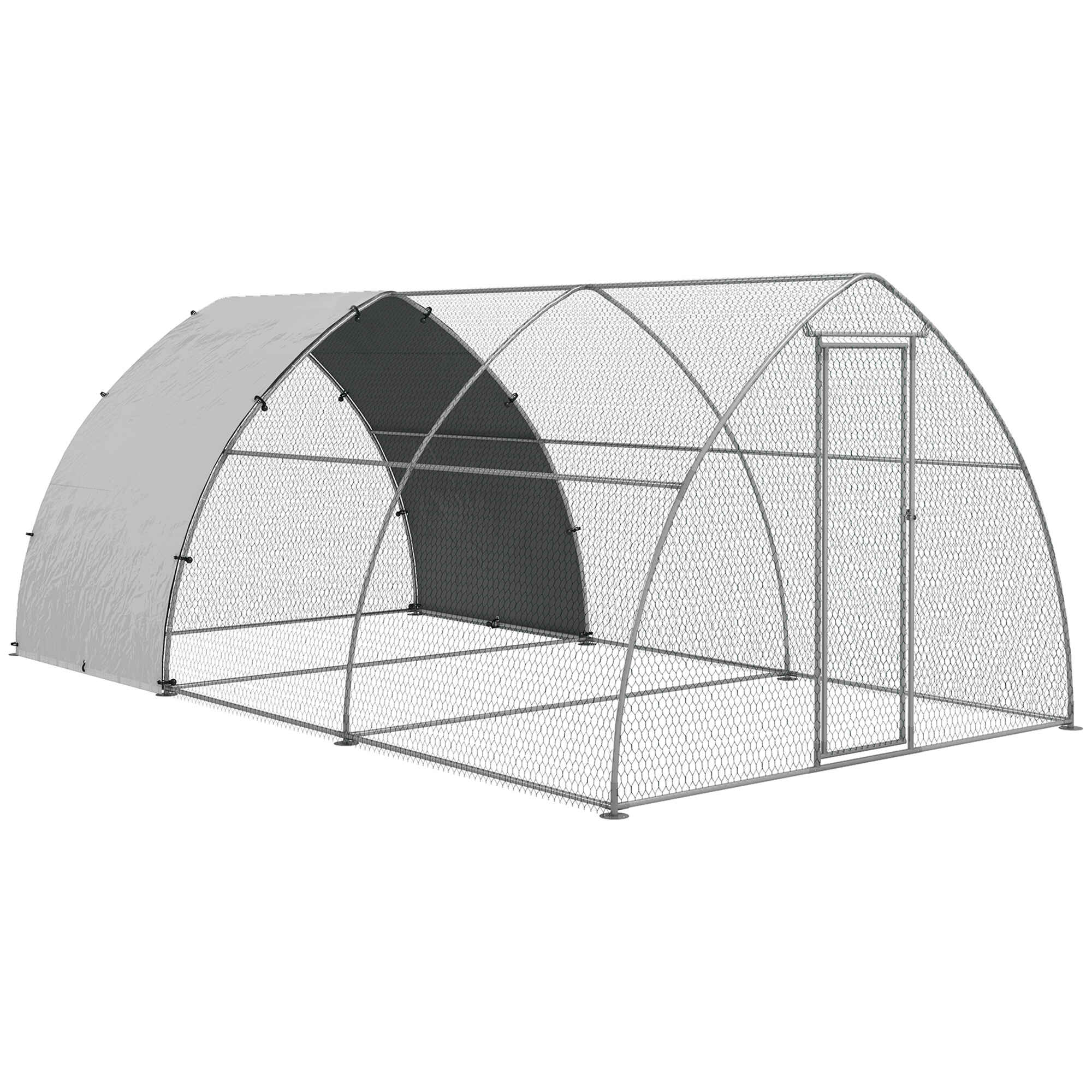 Gallinero para Exterior 304x560x220 cm Gallinero para Gallinas de Acero Galvanizado Cubierta de Tela Resistente a los Rayos UV e Impermeable para Patio Plata