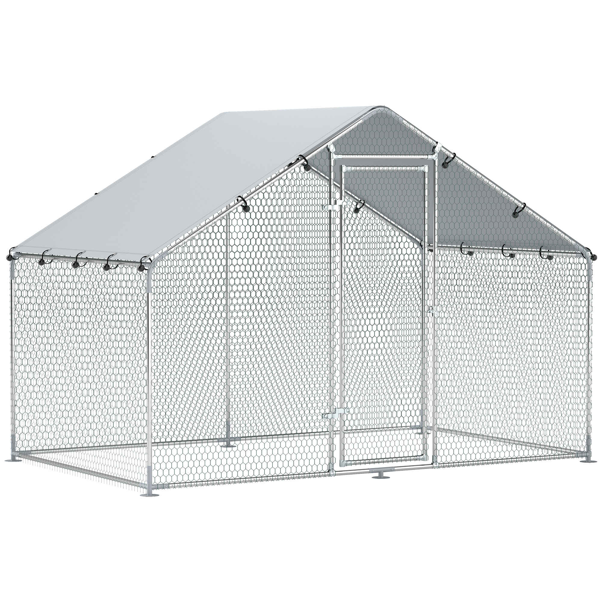 Gallinero para Exterior 3x1,7x1,9 m Gallinero de Acero Galvanizado con Cubierta Anti-UV e Impermeable Jaula para 5-8 Gallinas Plata