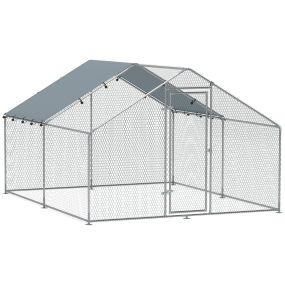 Gallinero para Exterior 3x3,4x1,9 m Gallinero de Acero Galvanizado con Cubierta Anti-UV e Impermeable Jaula para 10-15 Gallinas Plata