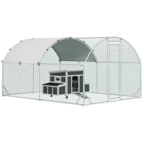 Conjunto de 1 Gallinero de Madera con Ventana Puerta Nido 147x93,5x89,5 cm y 1 Gallinero para Exterior Grande de Acero Galvanizado 280x190x197 cm