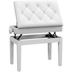 Banqueta para Piano Banco para Piano con Ajustable en Altura de 48 a 58 cm Espacio de Almacenamiento Patas de Madera Taburete para Teclado Acolchado Blanco
