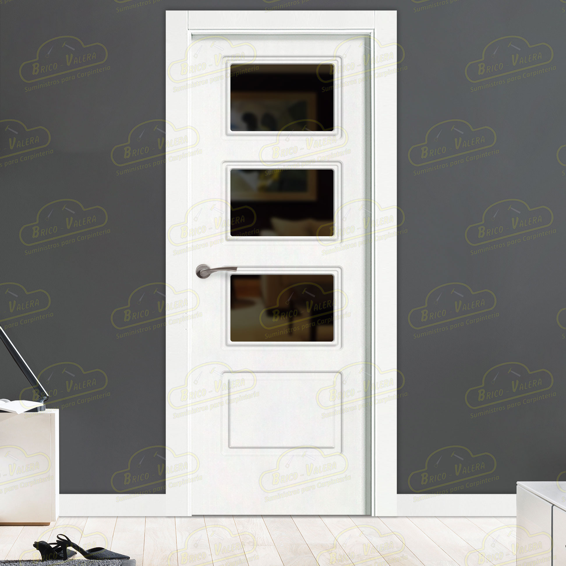 Puerta Premium 4C-V3 Lacada Blanca de Interior en Block (Maciza)