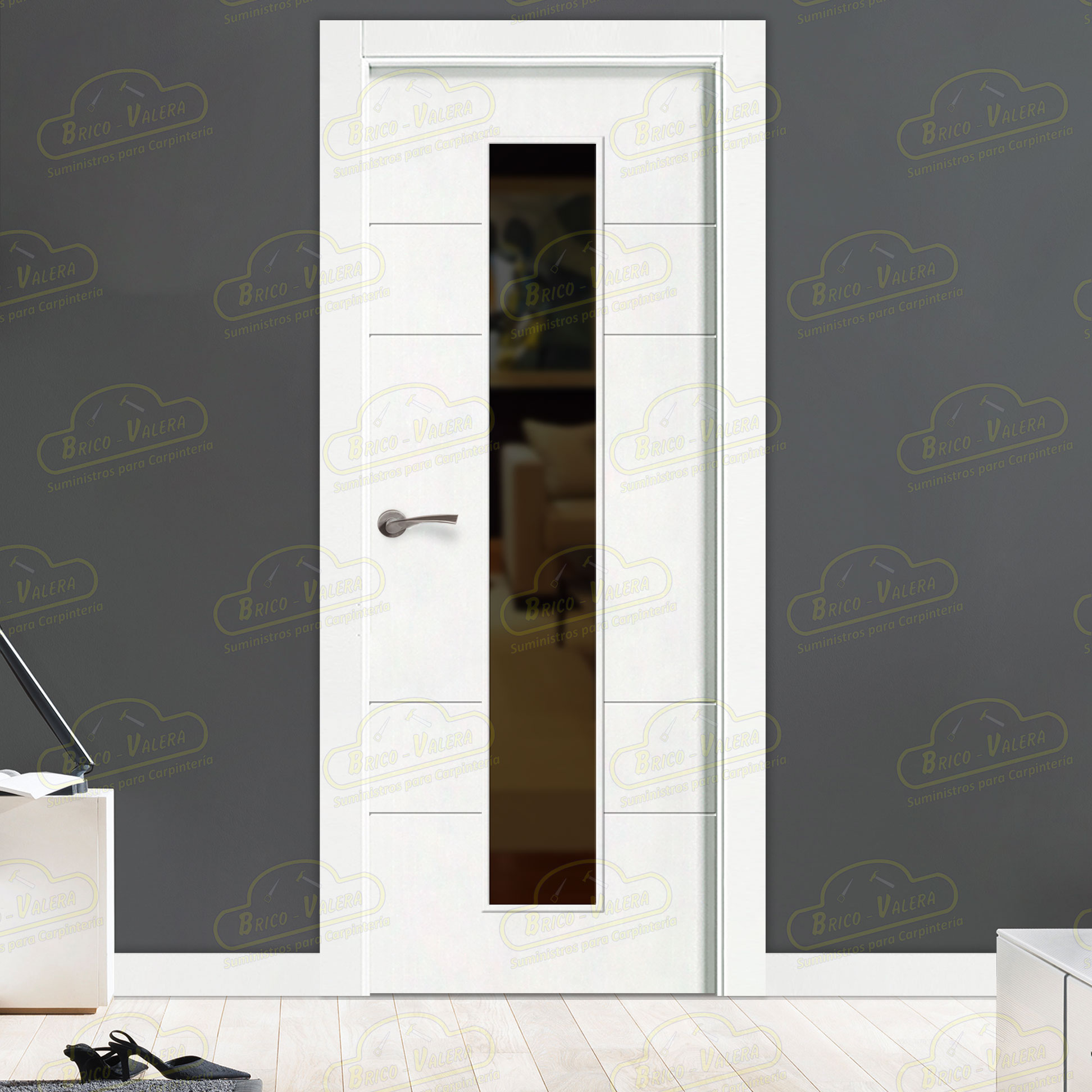 Puerta Premium GRAN-VÍA-V1C Lacada Blanca de Interior en Block (Maciza)