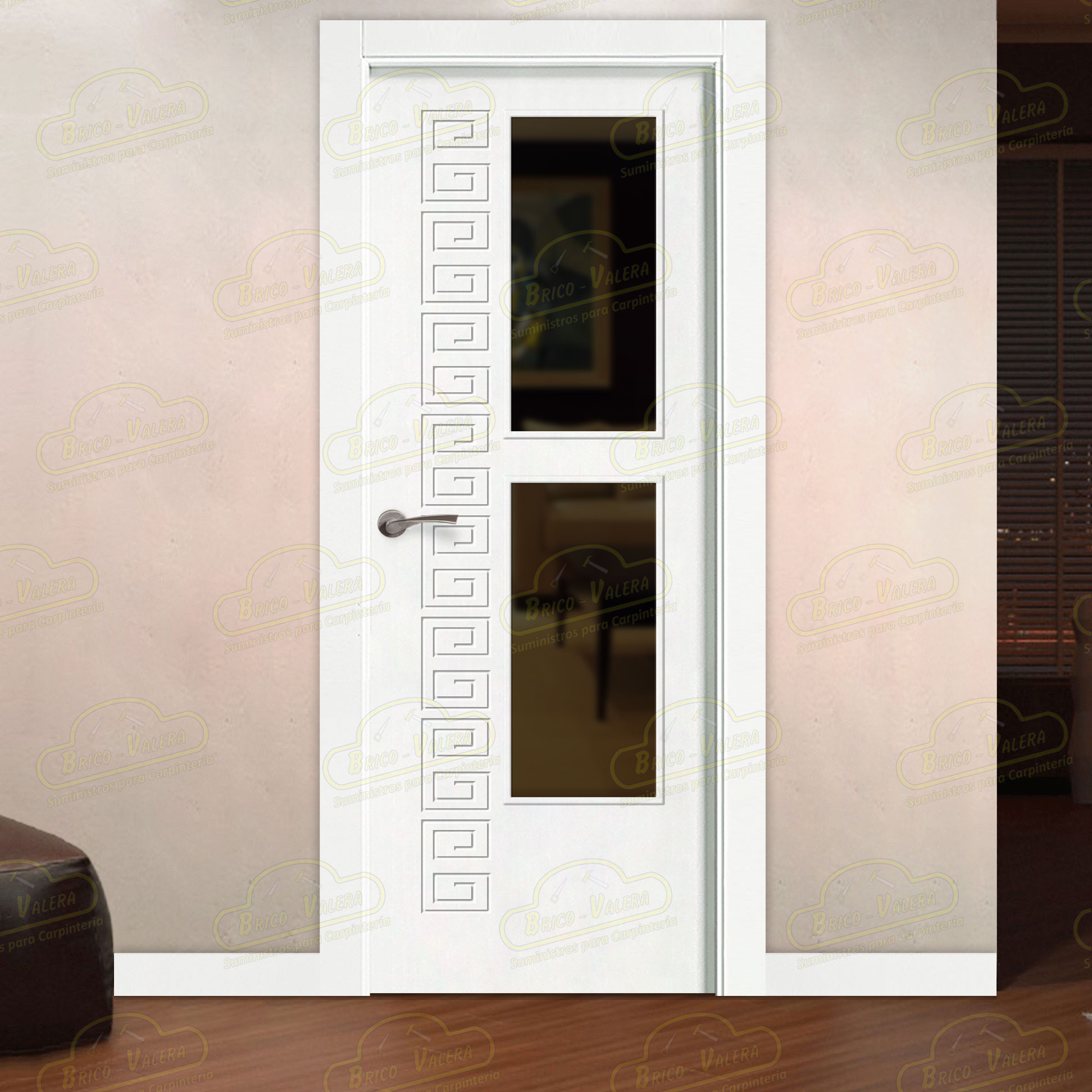 Puerta Premium Grecia-V2 Lacada Blanca de Interior en Block (Maciza)
