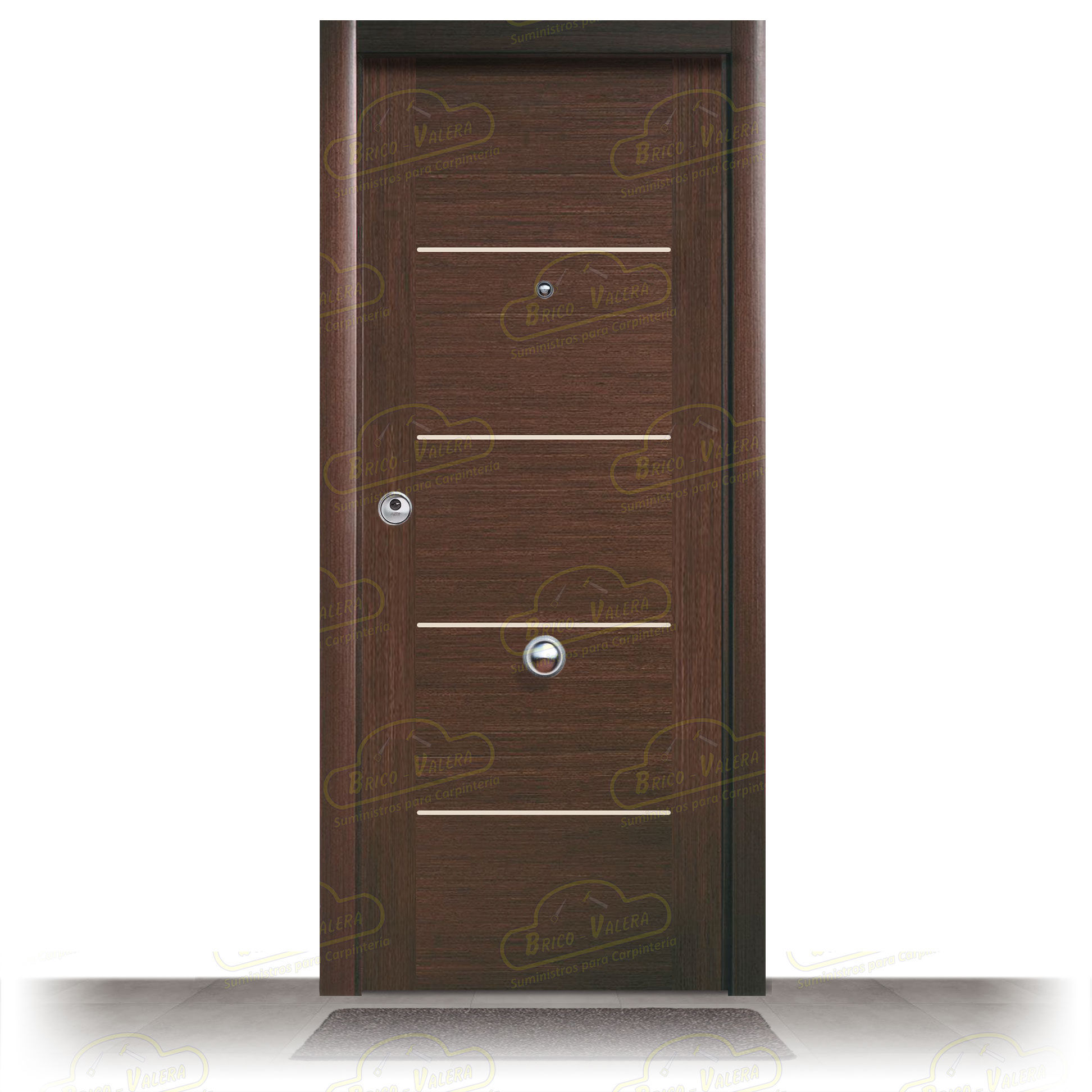 Puerta Blindada 7600 Wengue Greca Blanca Moderna
