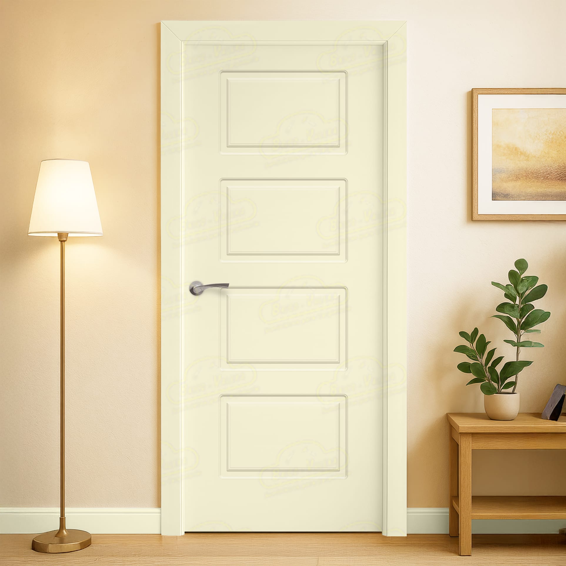 Puerta Maciza 4C de Interior Lacada Blanco Perla