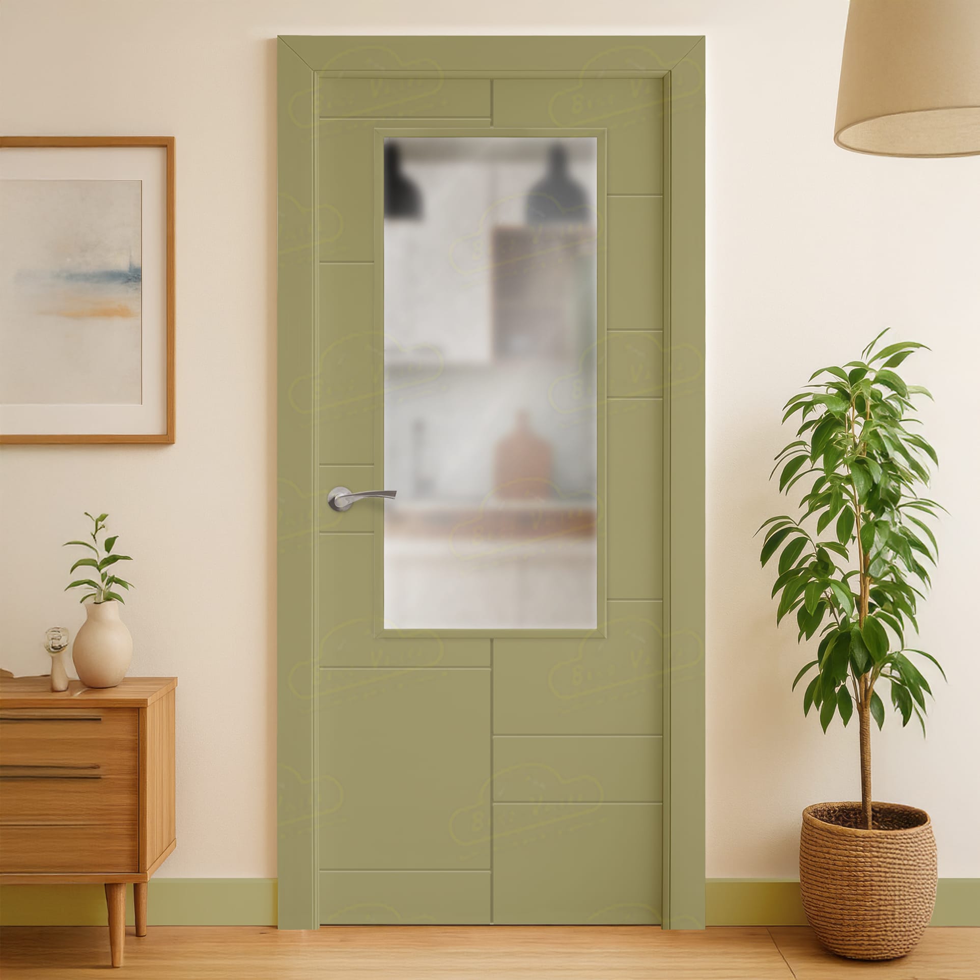 Puerta Maciza Alezkar ZV1 de Interior Lacada Beige Agrisado