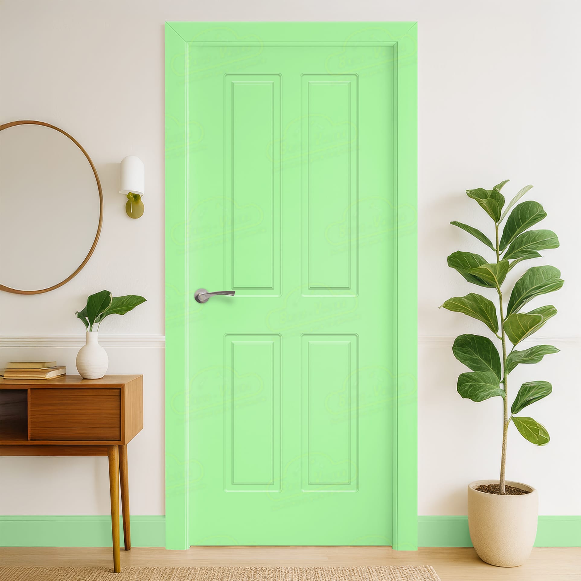 Puerta Maciza Neptuno de Interior Lacada Verde Blanquecino