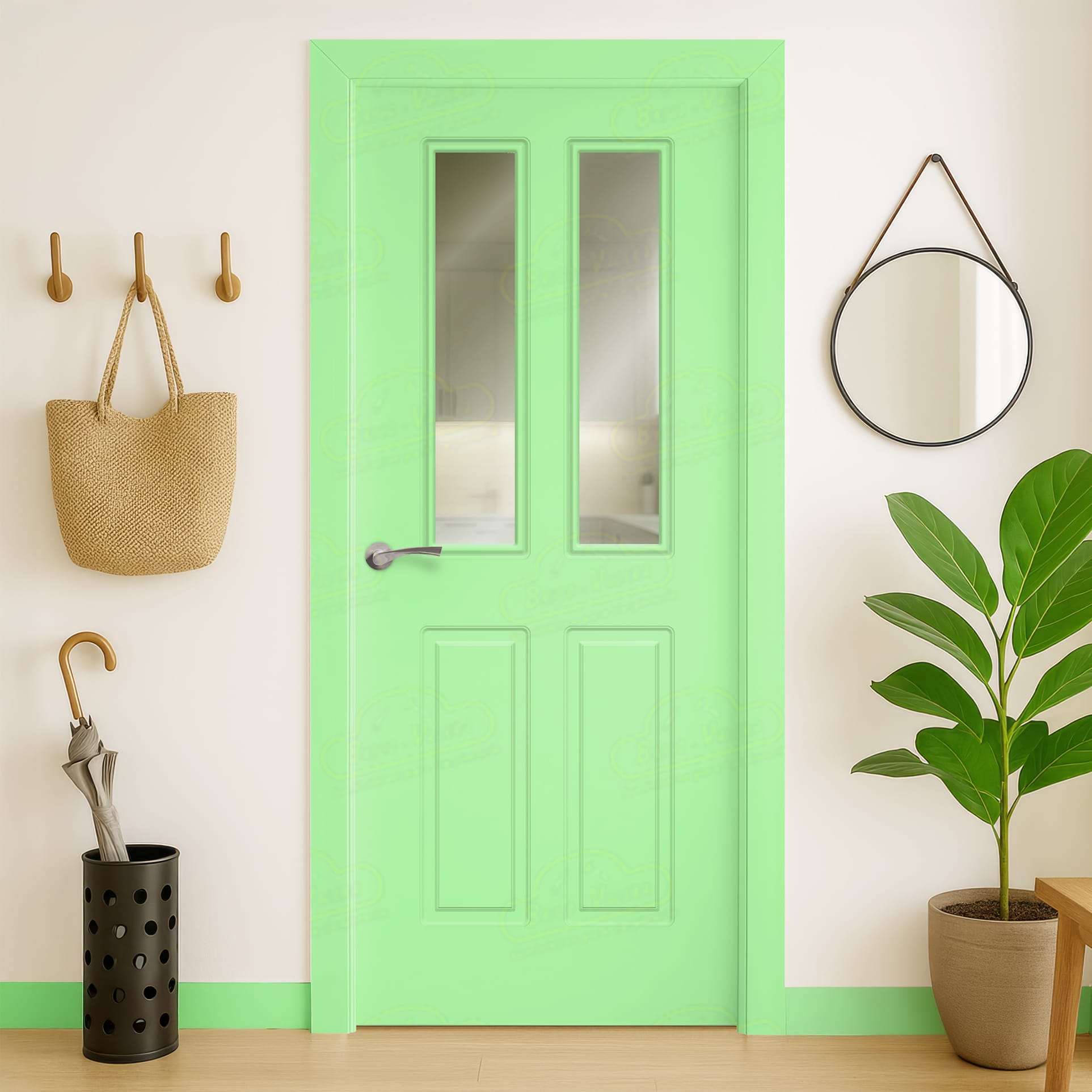 Puerta Maciza Neptuno V2 de Interior Lacada Verde Blanquecino