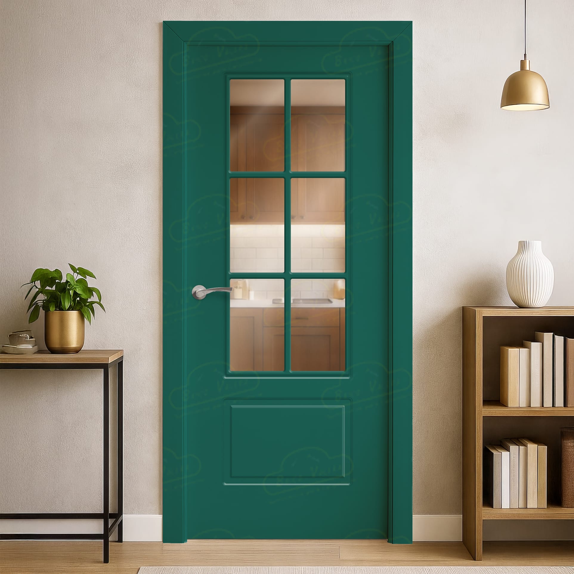 Puerta Maciza P-12 V6 de Interior Lacada Verde Ópalo