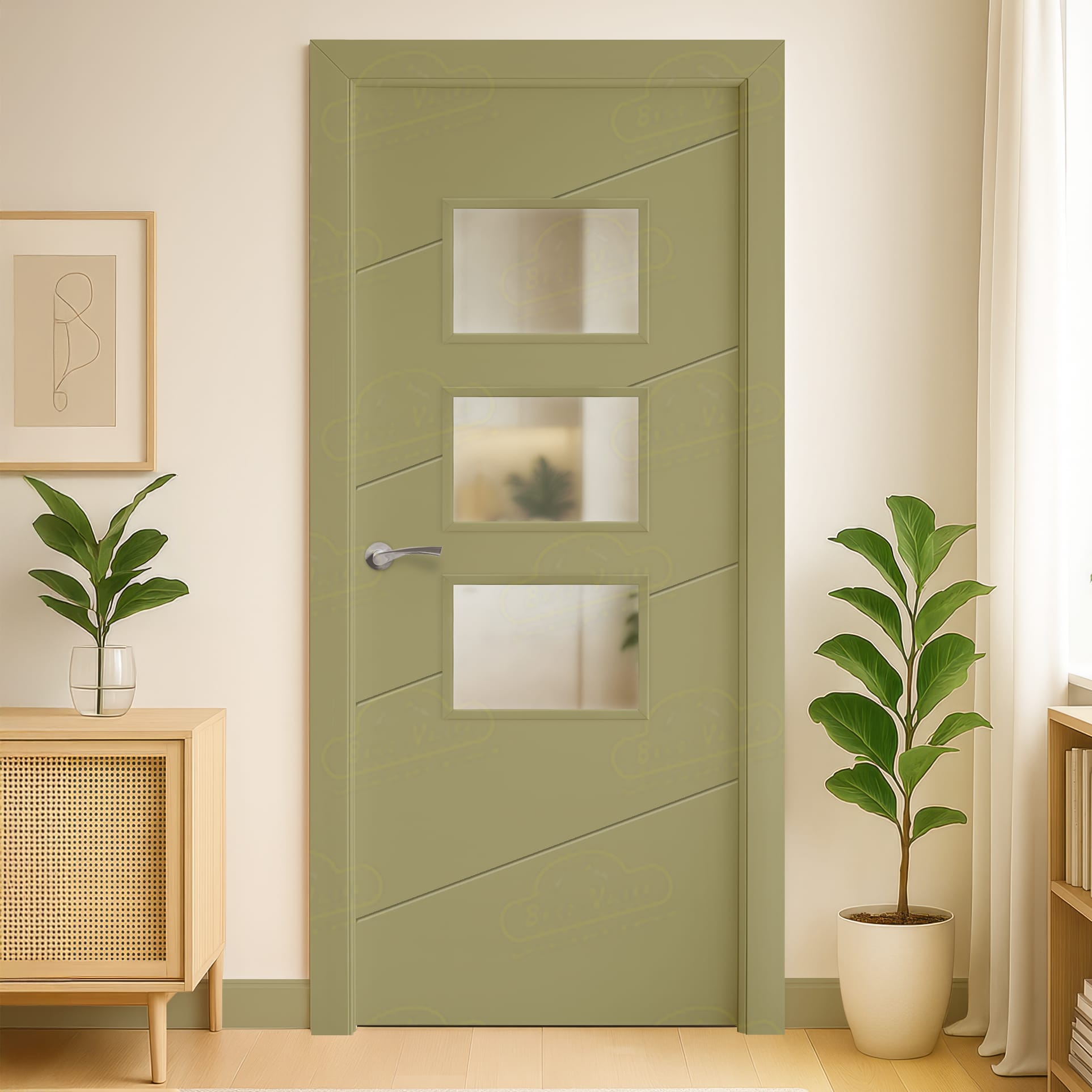 Puerta Maciza PL-3100 BZV3 de Interior Lacada Beige Agrisado