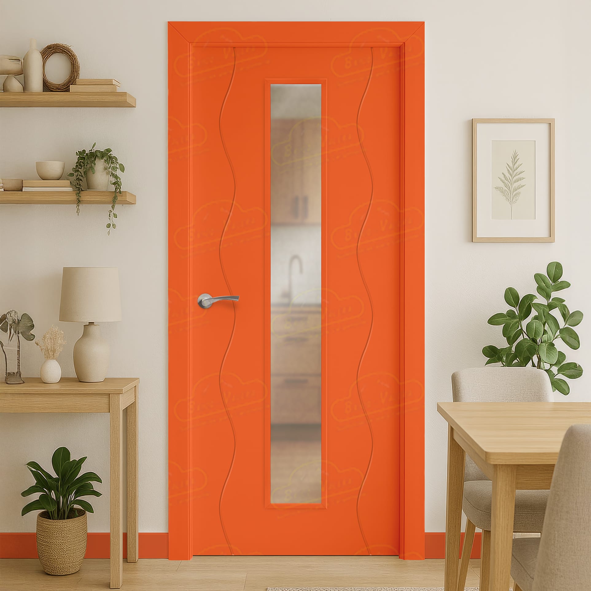 Puerta Maciza PL-3400 V1C de Interior Lacada Rojo Claro Anaranjado