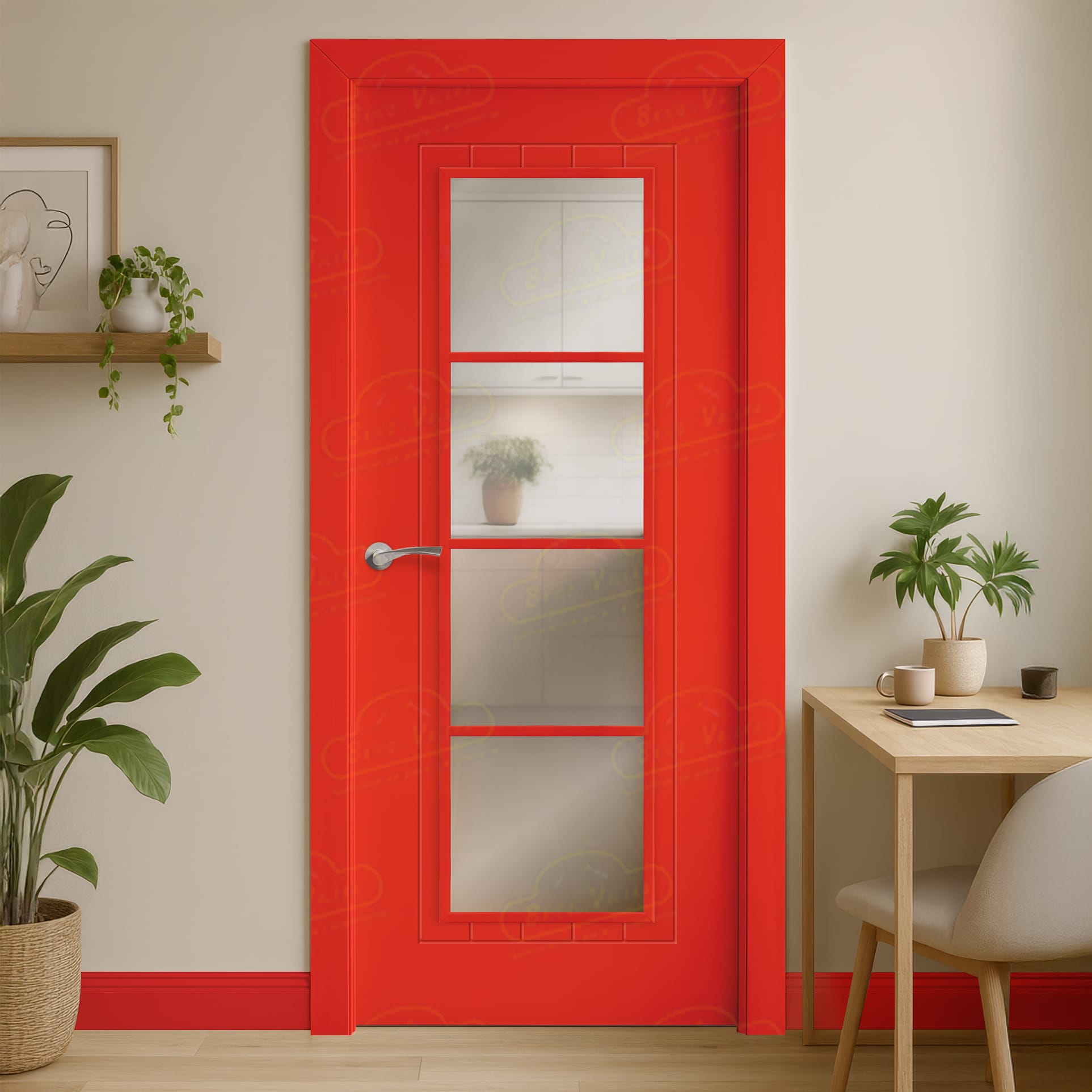 Puerta Maciza PL-3600 PV4 de Interior Lacada Rojo Puro