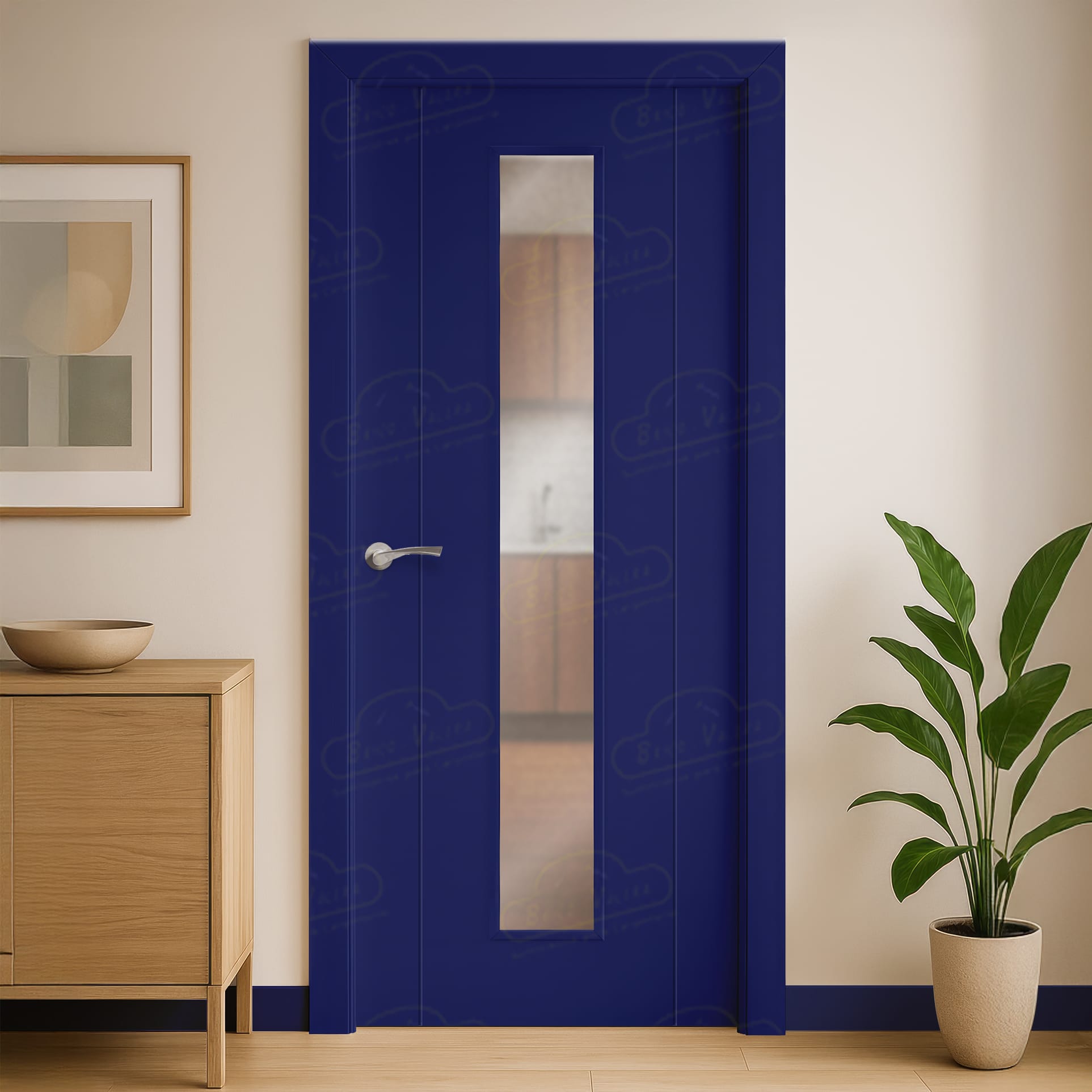Puerta Maciza PVP1 V1C de Interior Lacada Azul Señales