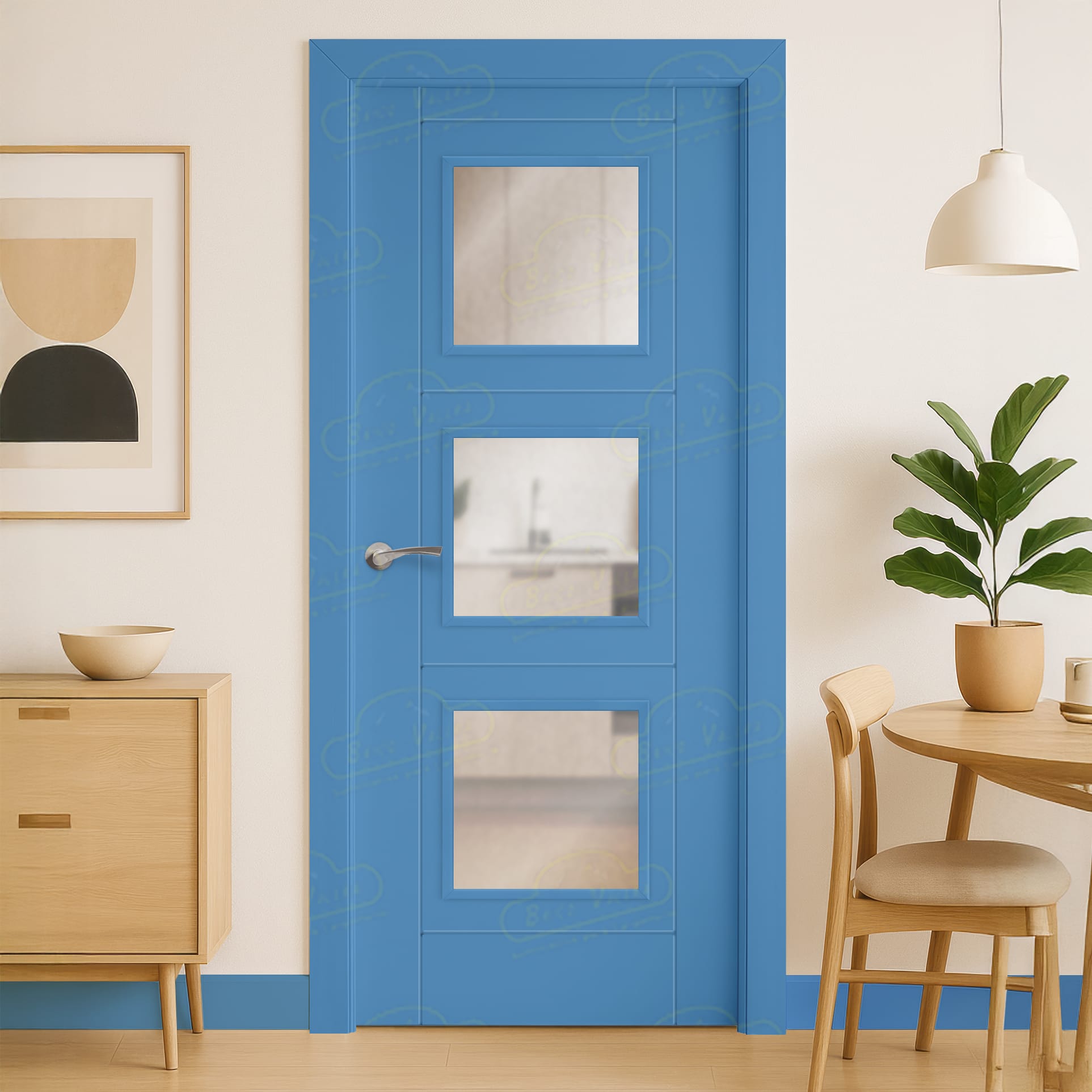 Puerta Maciza PVP4M BV3 de Interior Lacada Azul Luminoso
