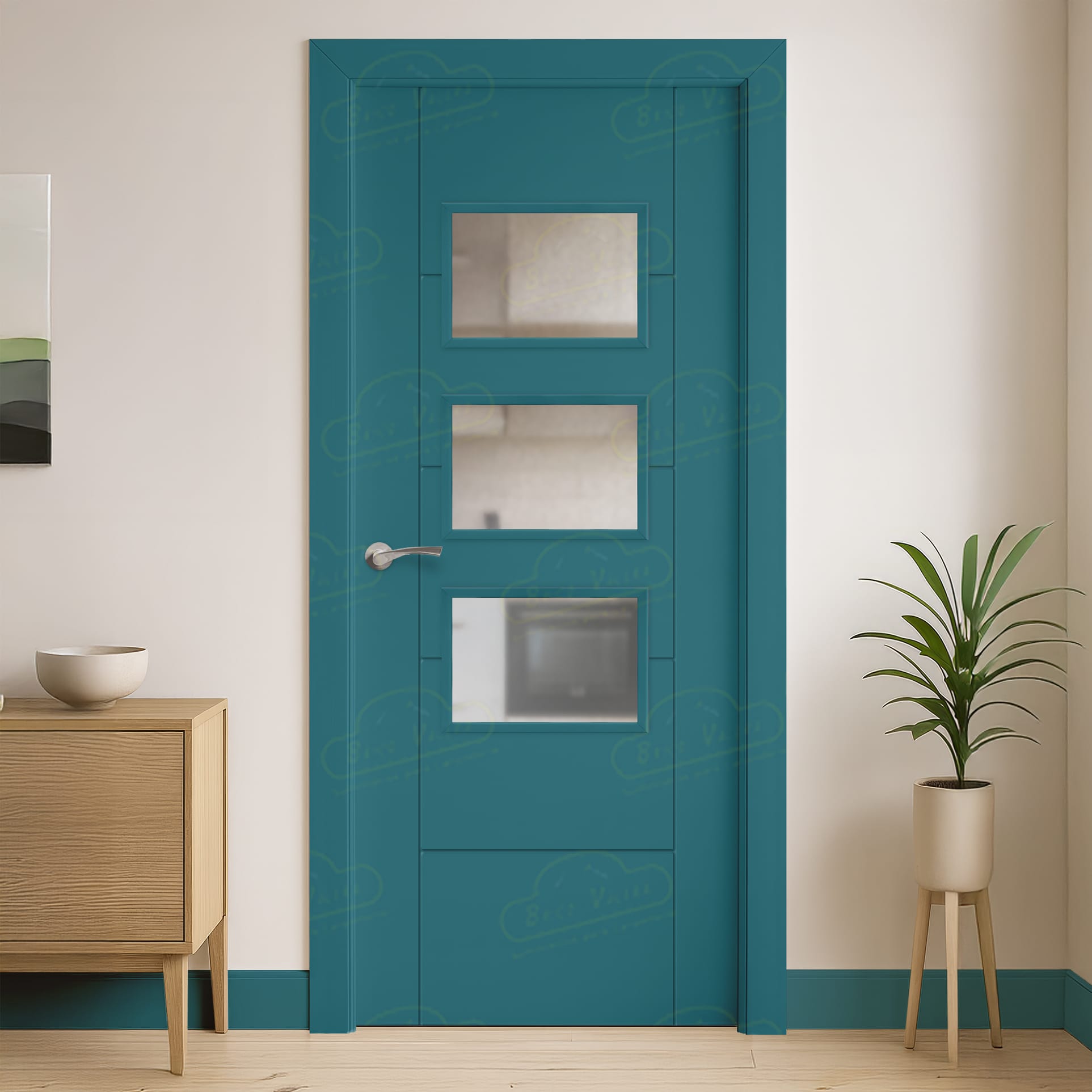Puerta Maciza PVP5 BV3Z de Interior Lacada Azul Agua