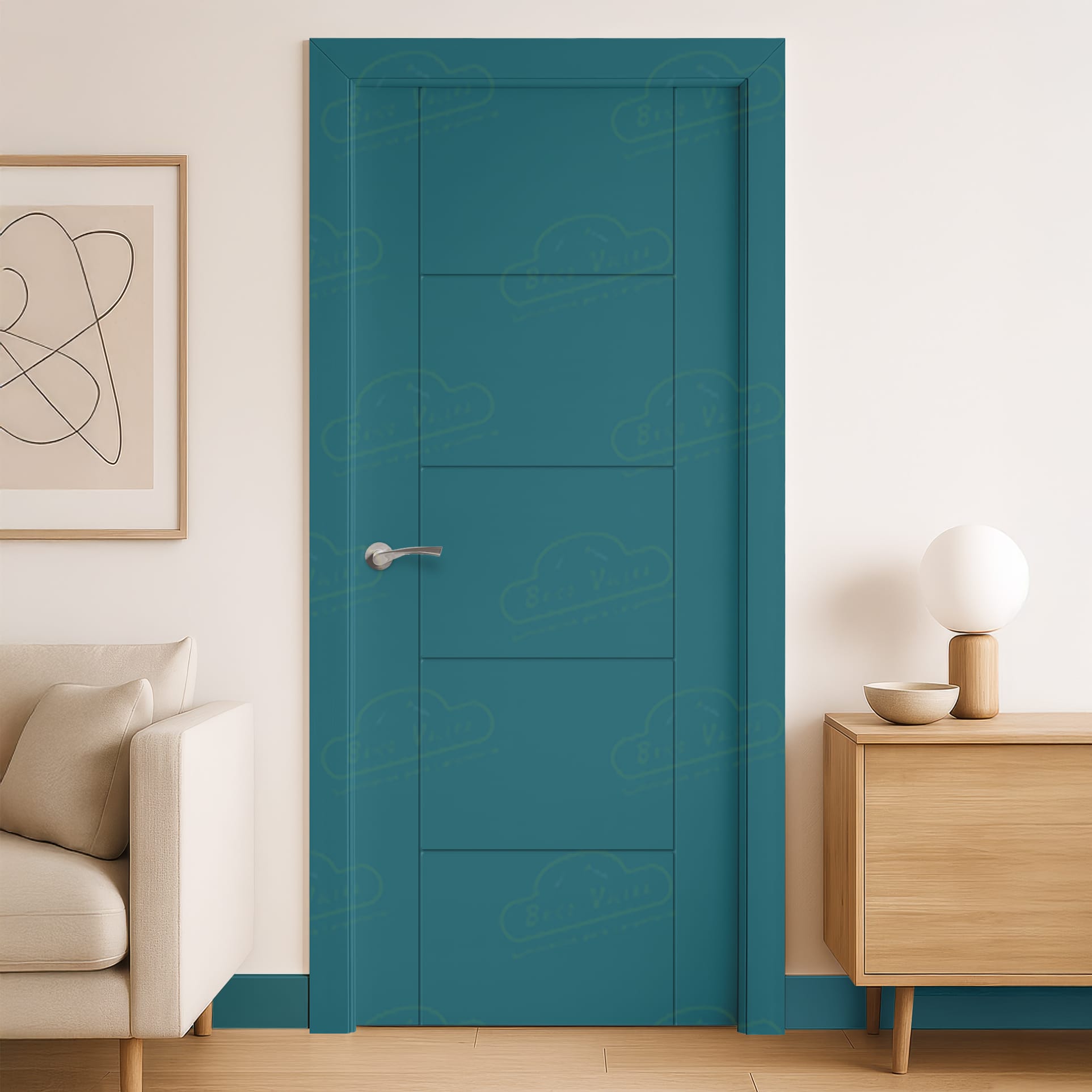 Puerta Maciza PVP5 de Interior Lacada Azul Agua