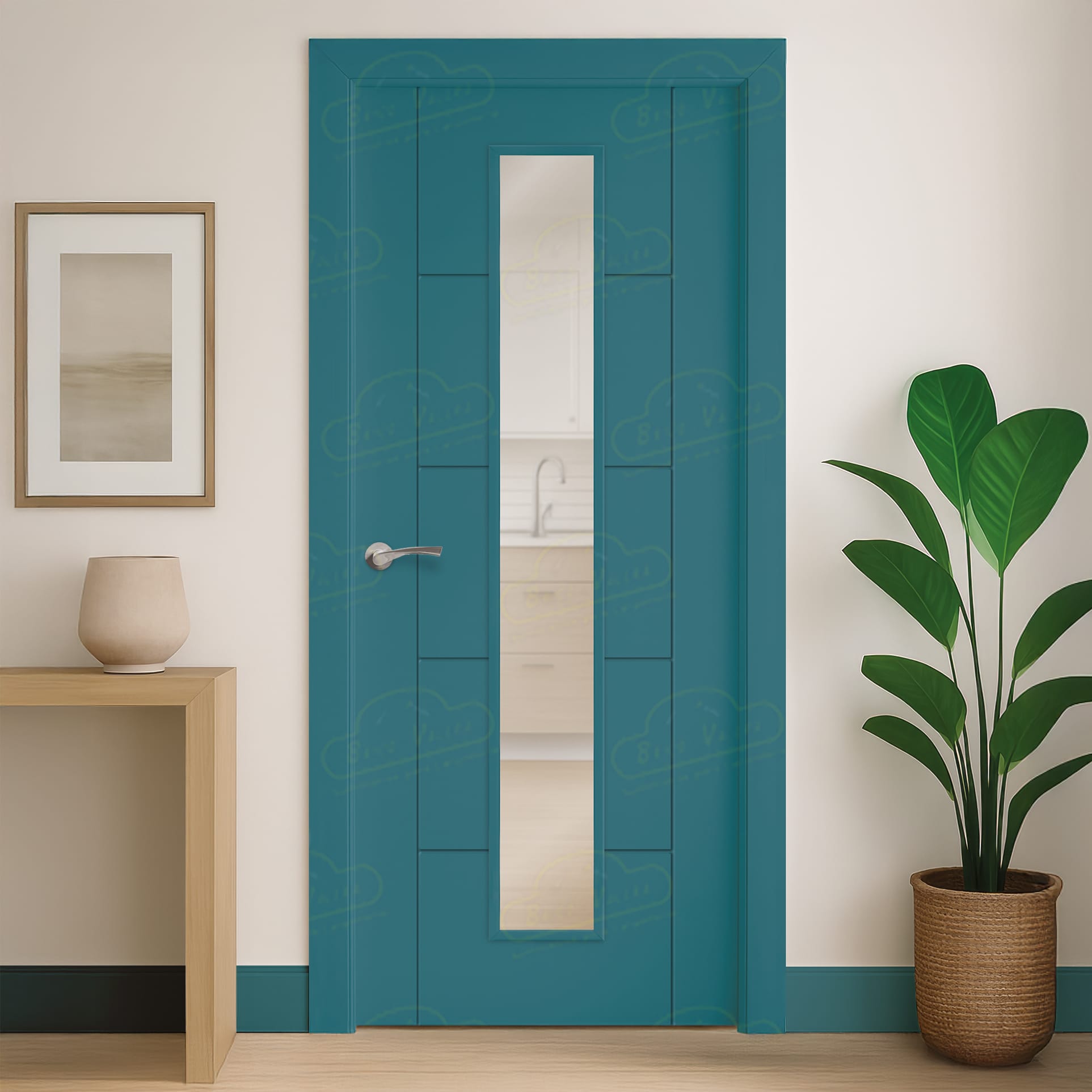 Puerta Maciza PVP5 V1C de Interior Lacada Azul Agua