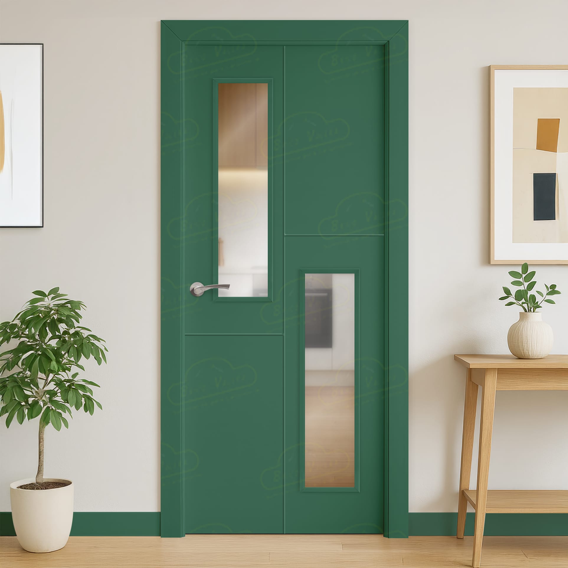 Puerta Maciza PVT4 V2 de Interior Lacada Verde Patina