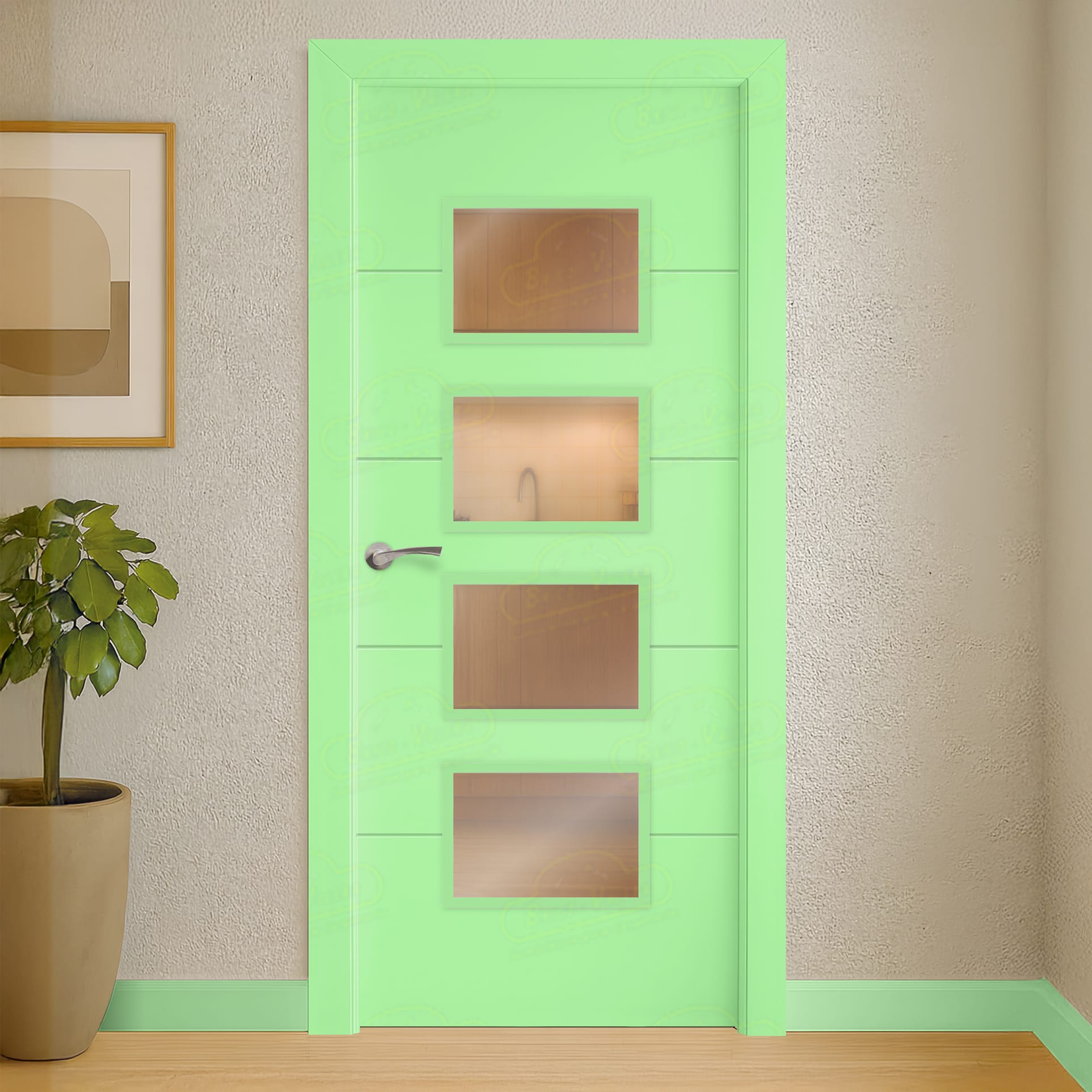 Puerta Maciza PVT5 BV4 de Interior Lacada Verde Blanquecino