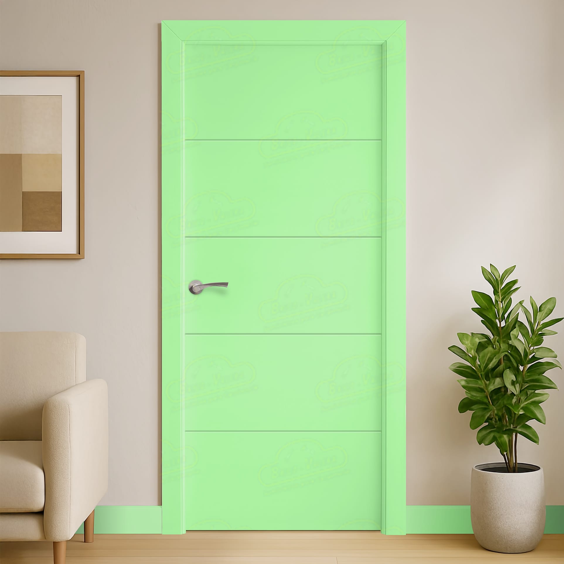 Puerta Maciza PVT5 de Interior Lacada Verde Blanquecino