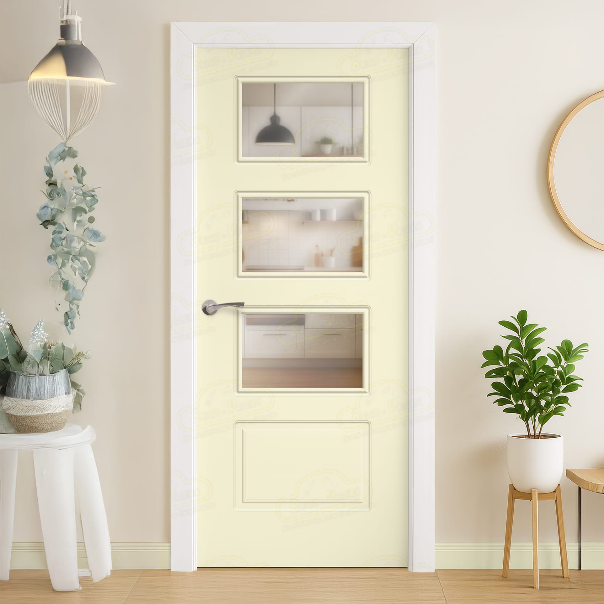 Puerta Maciza Combilac 4C V3 de Interior Lacada Blanco Perla
