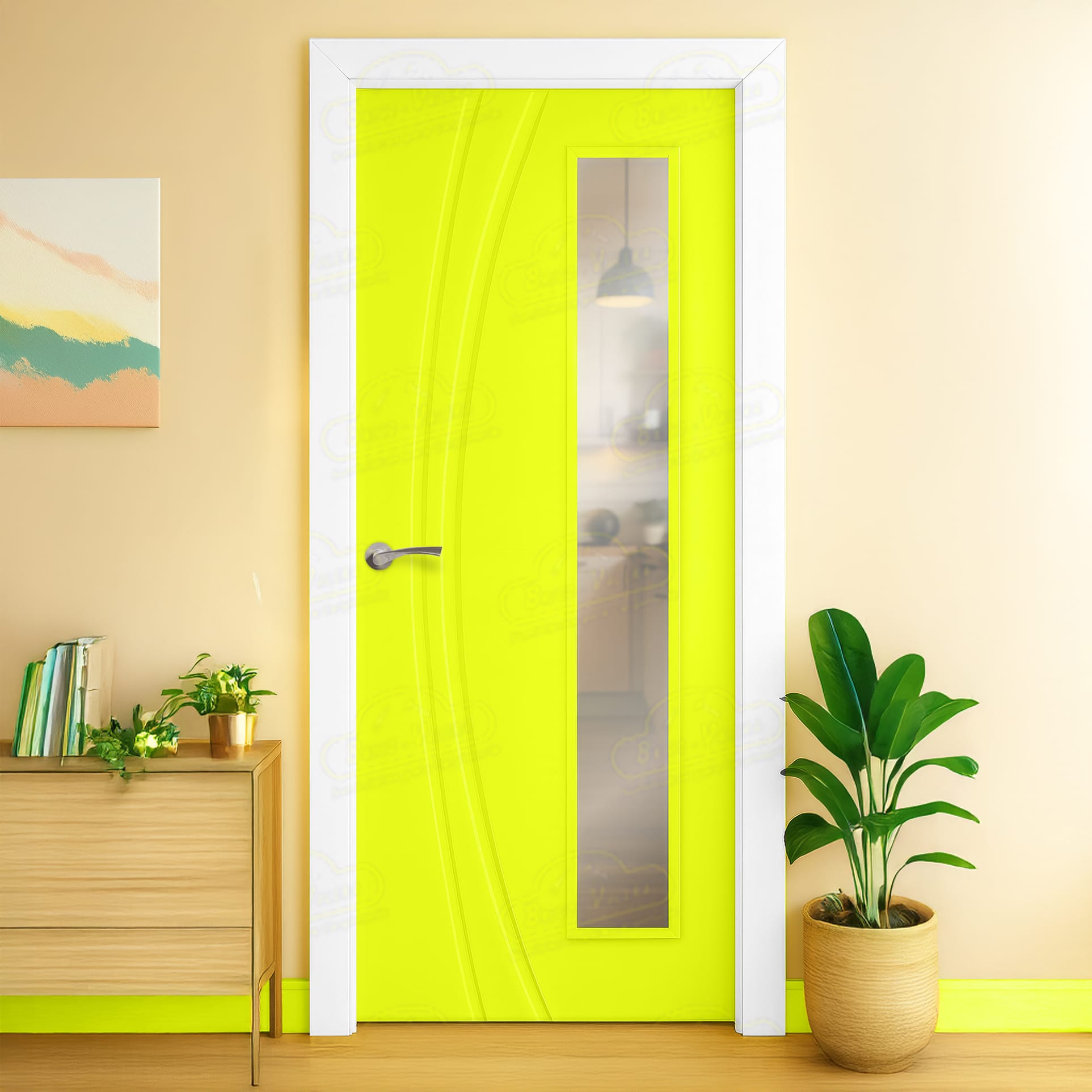 Puerta Maciza Combilac Alcalá V1L de Interior Lacada Amarillo Azufre