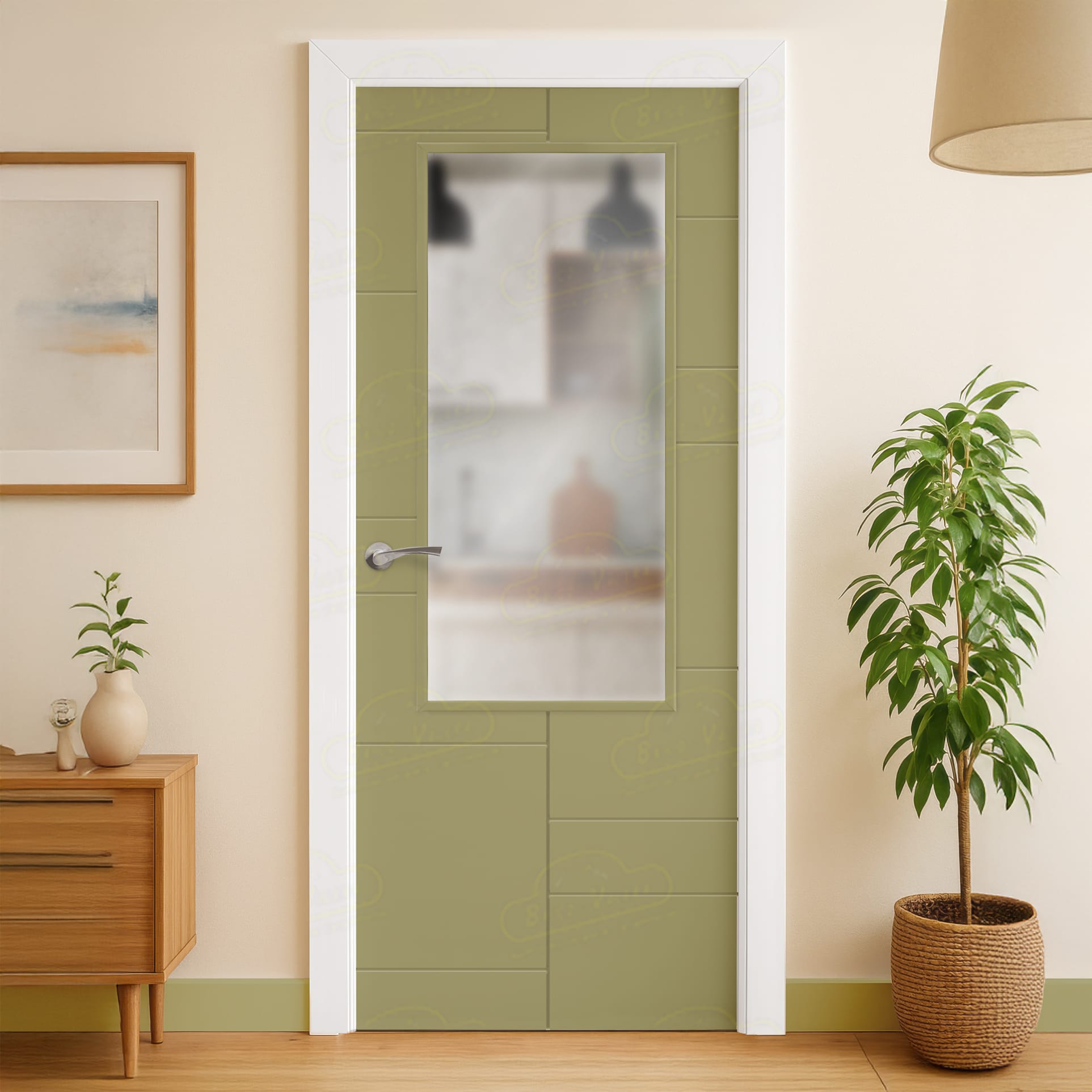 Puerta Maciza Combilac Alezkar ZV1 de Interior Lacada Beige Agrisado