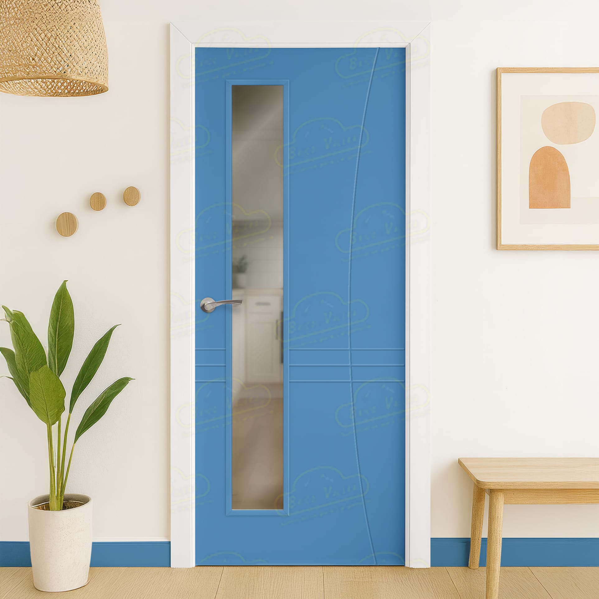 Puerta Maciza Combilac LP-500 V1L de Interior Lacada Azul Luminoso
