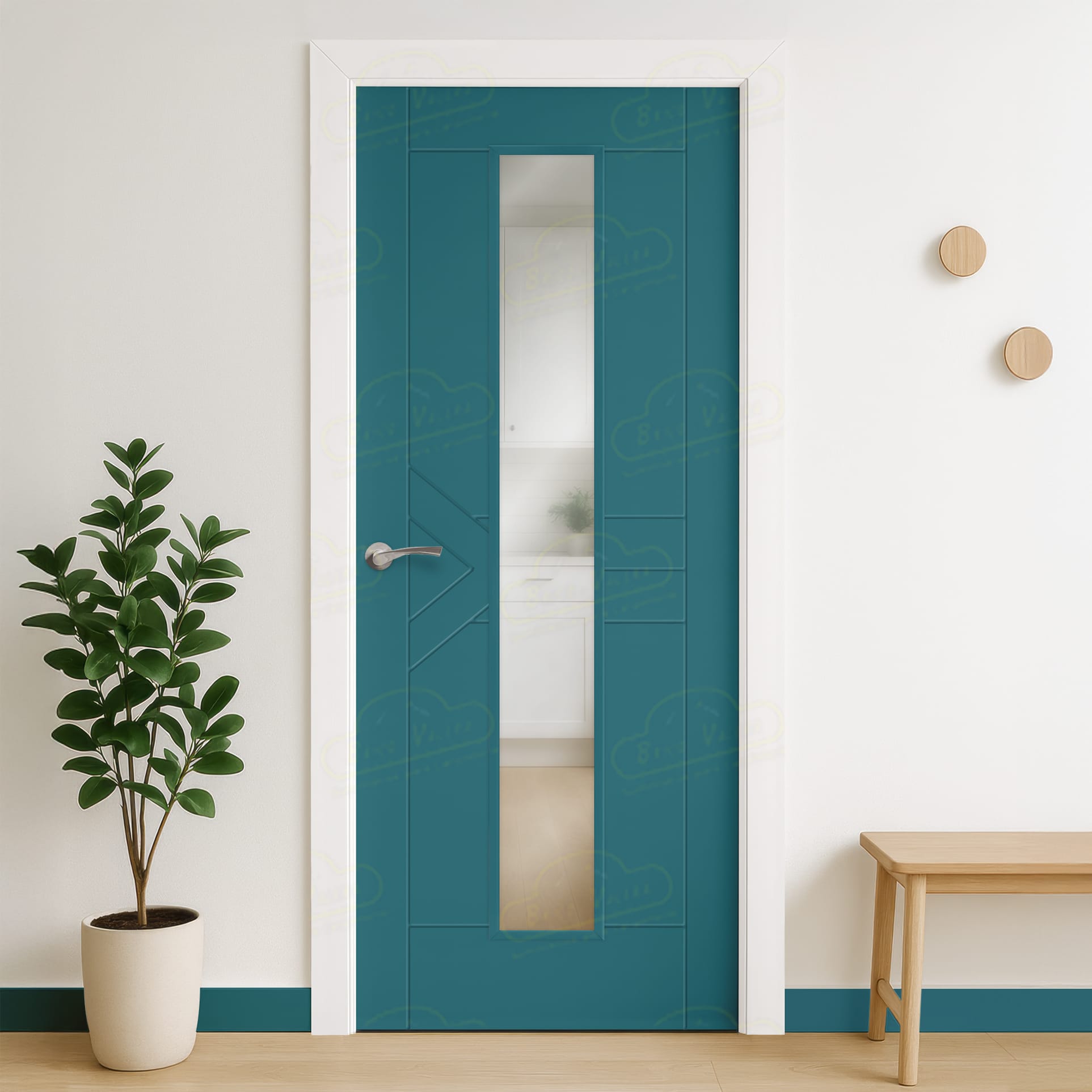 Puerta Maciza Combilac LP-900 V1C de Interior Lacada Azul Agua
