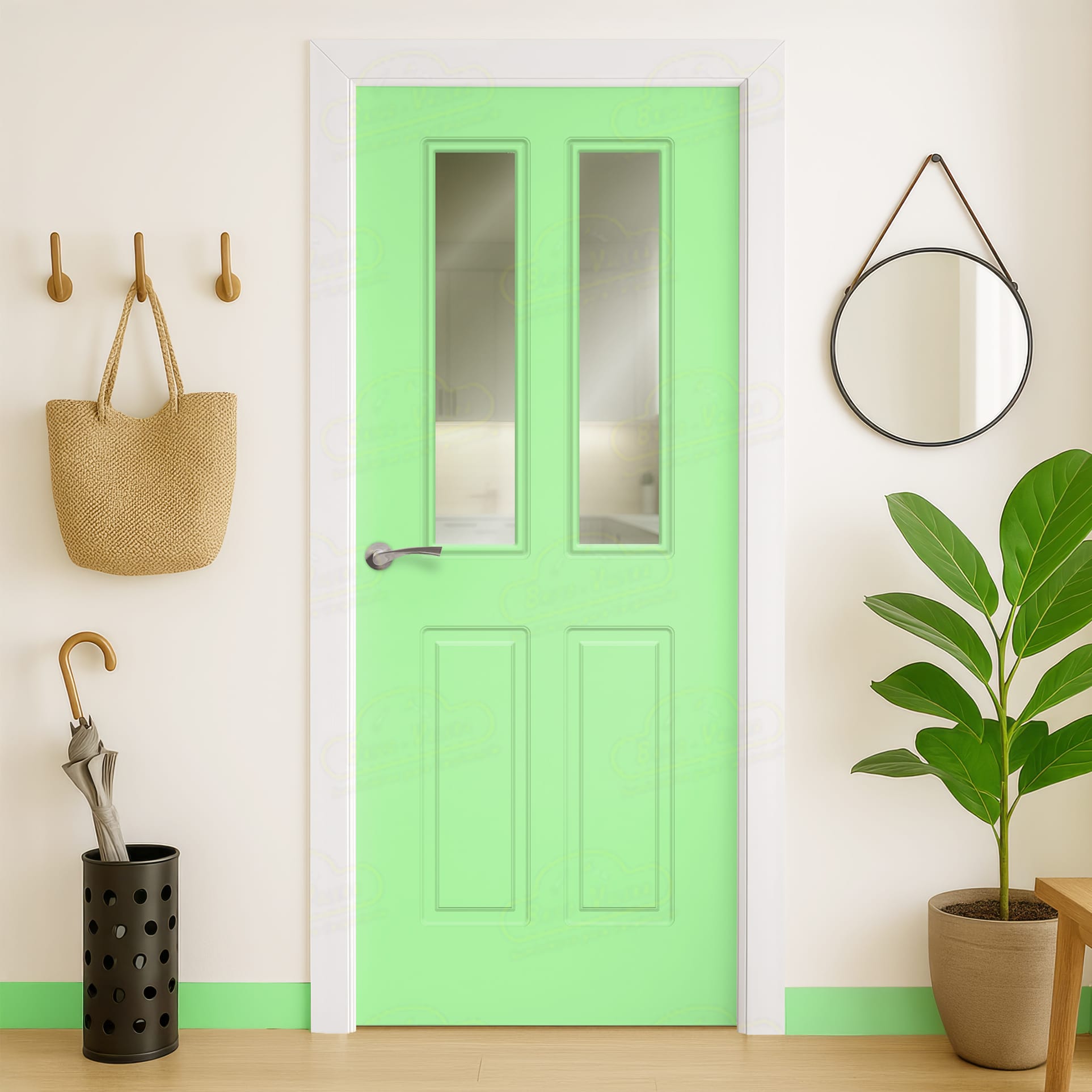 Puerta Maciza Combilac Neptuno V2 de Interior Lacada Verde Blanquecino