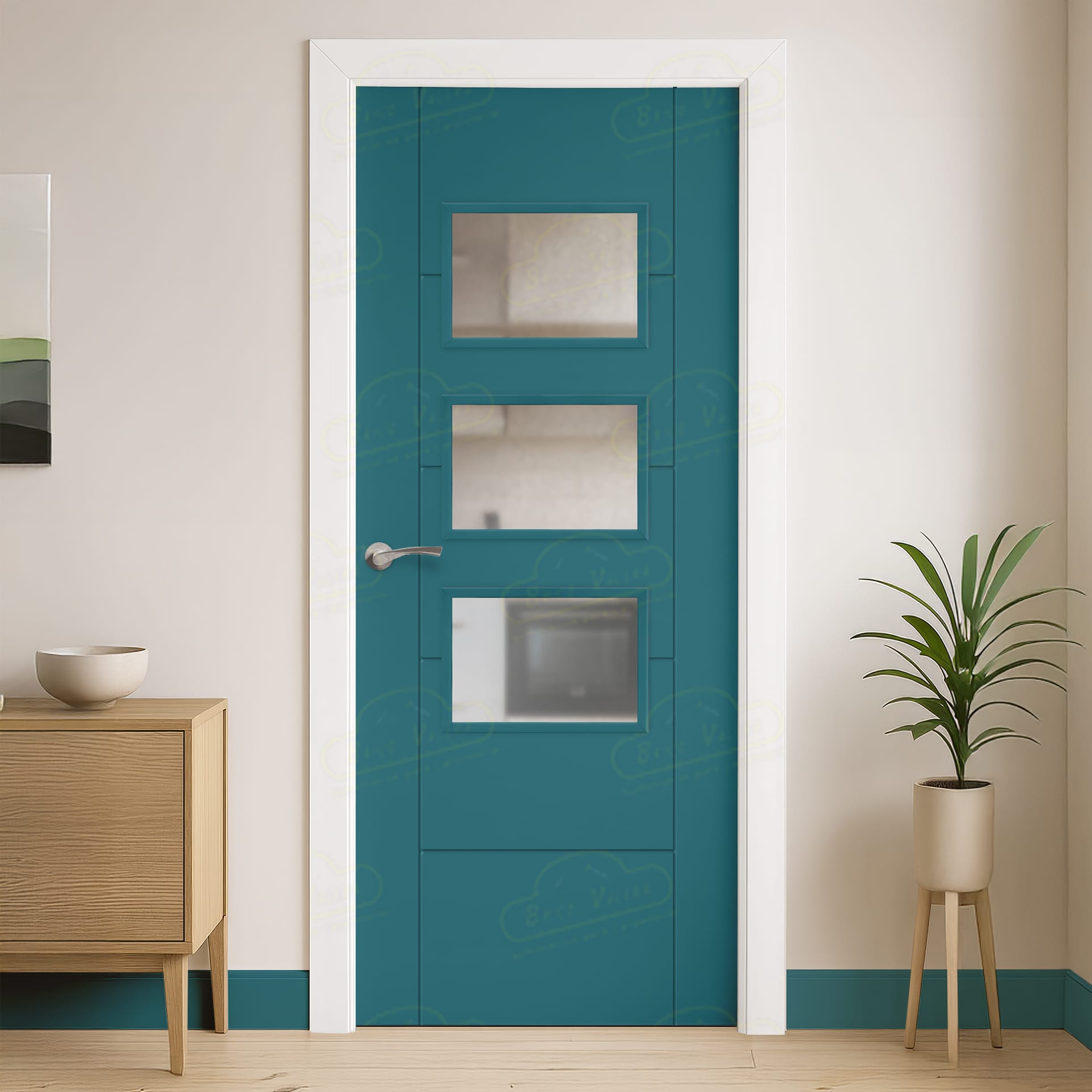 Puerta Maciza Combilac PVP5 BV3Z de Interior Lacada Azul Agua