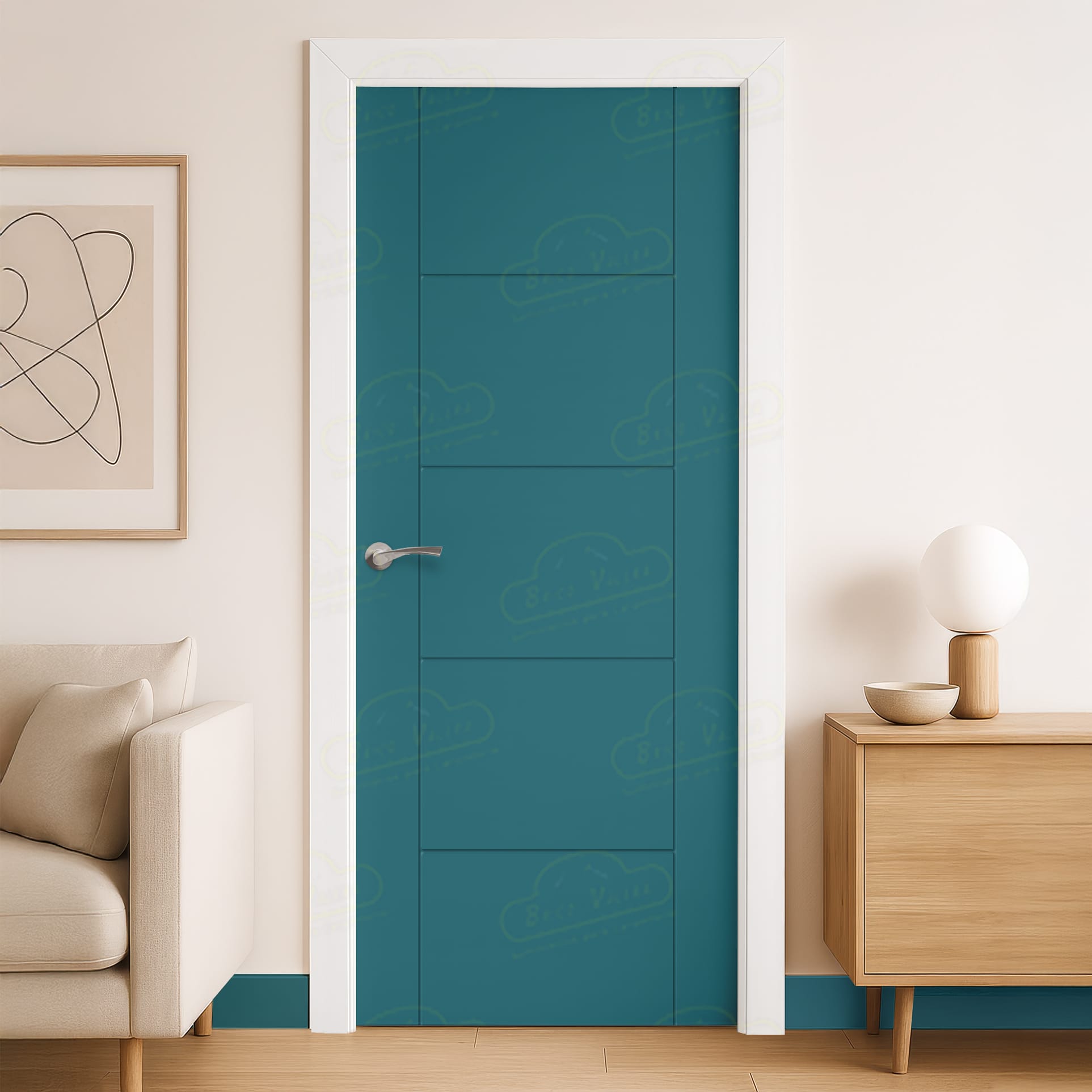 Puerta Maciza Combilac PVP5 de Interior Lacada Azul Agua