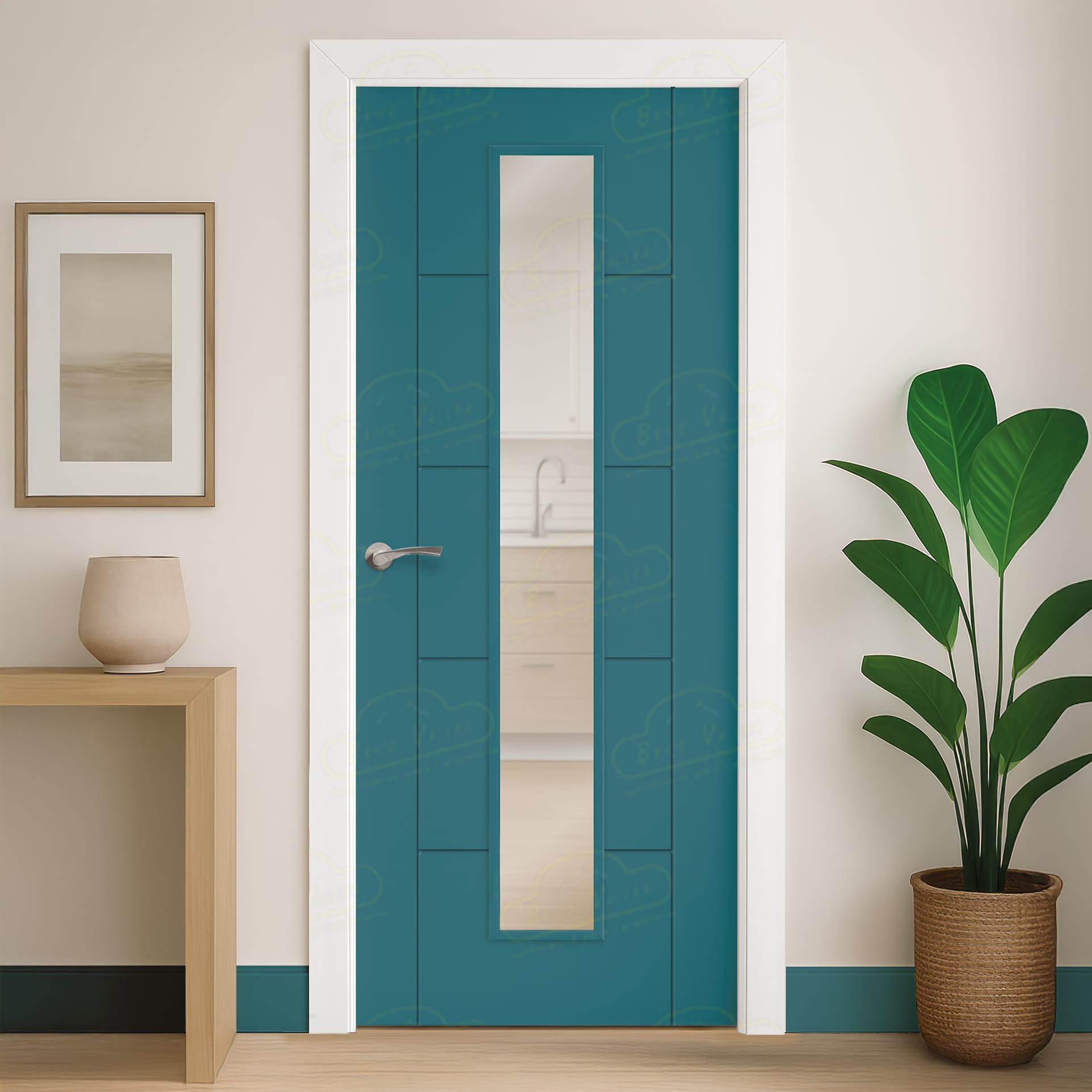 Puerta Maciza Combilac PVP5 V1C de Interior Lacada Azul Agua