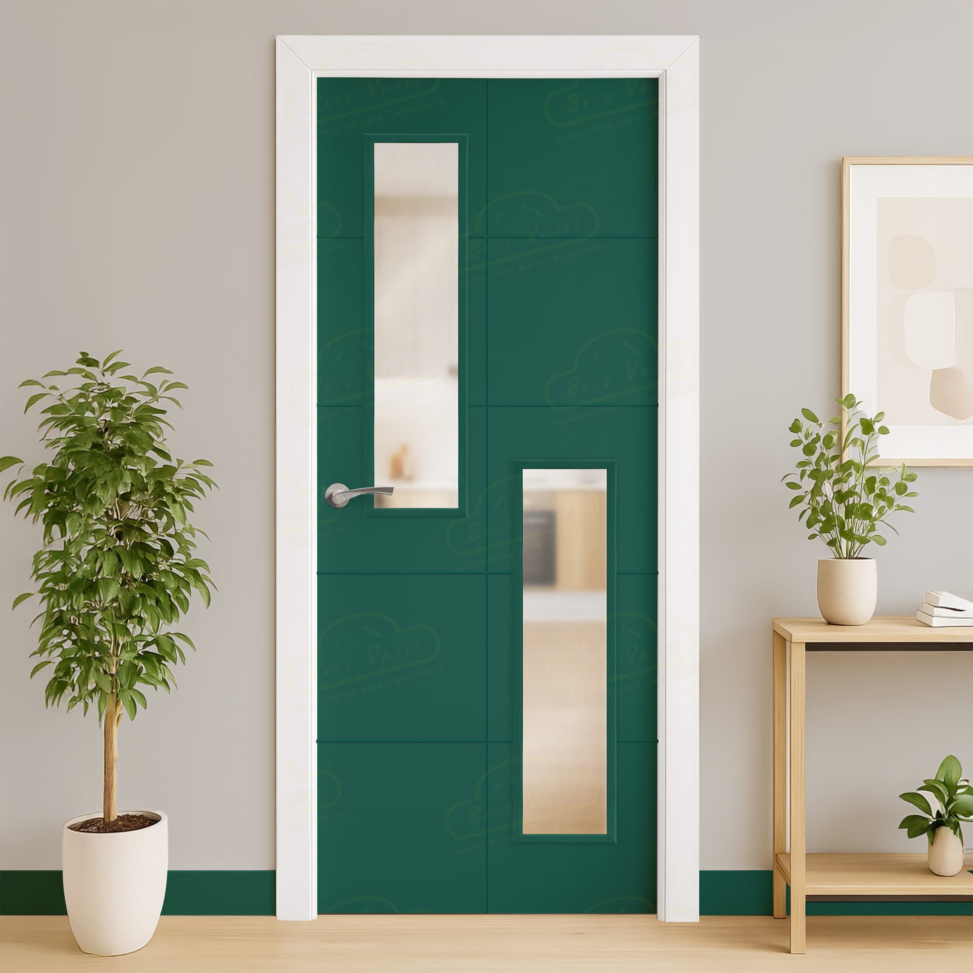 Puerta Maciza Combilac PVT10 V2 de Interior Lacada Verde Ópalo
