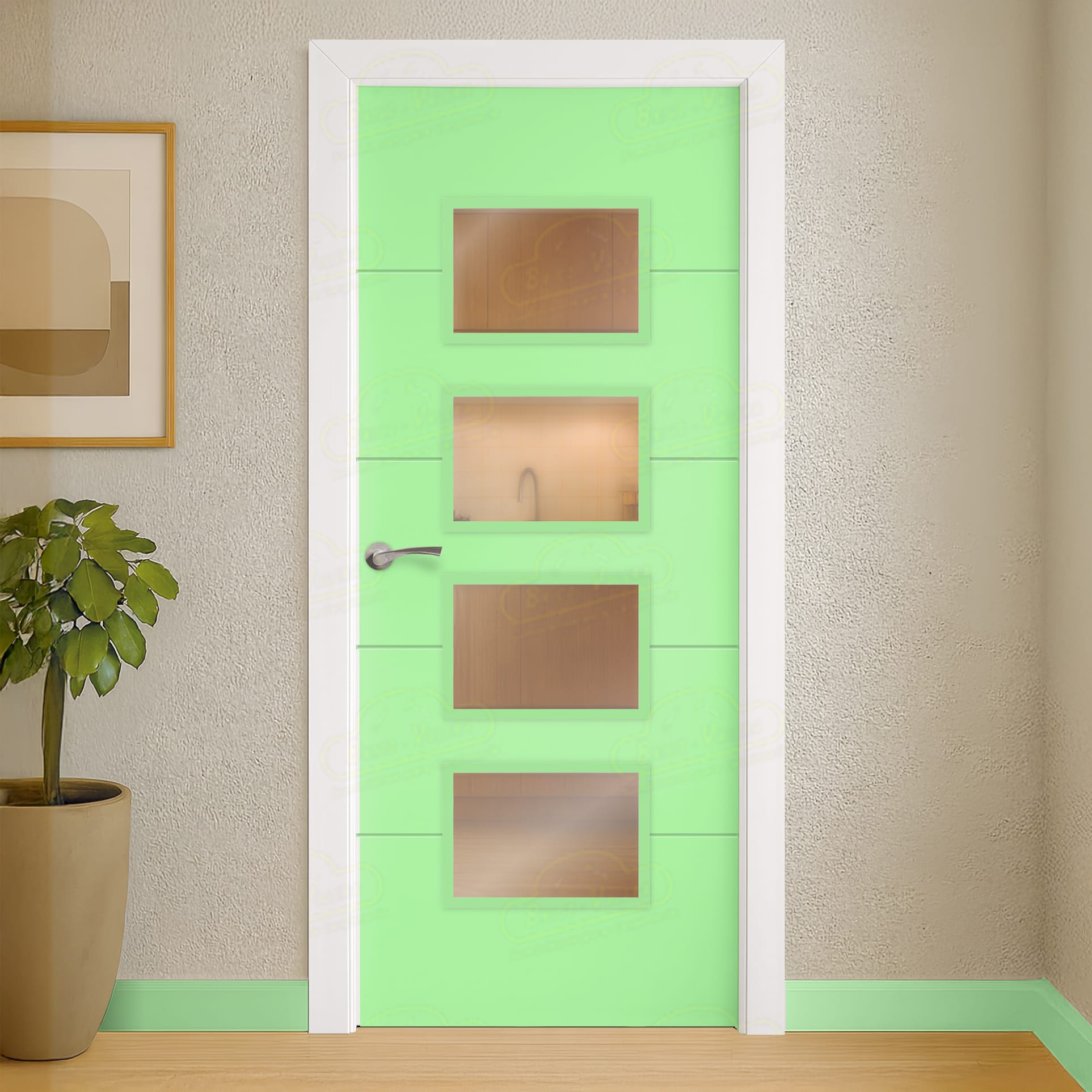 Puerta Maciza Combilac PVT5 BV4 de Interior Lacada Verde Blanquecino
