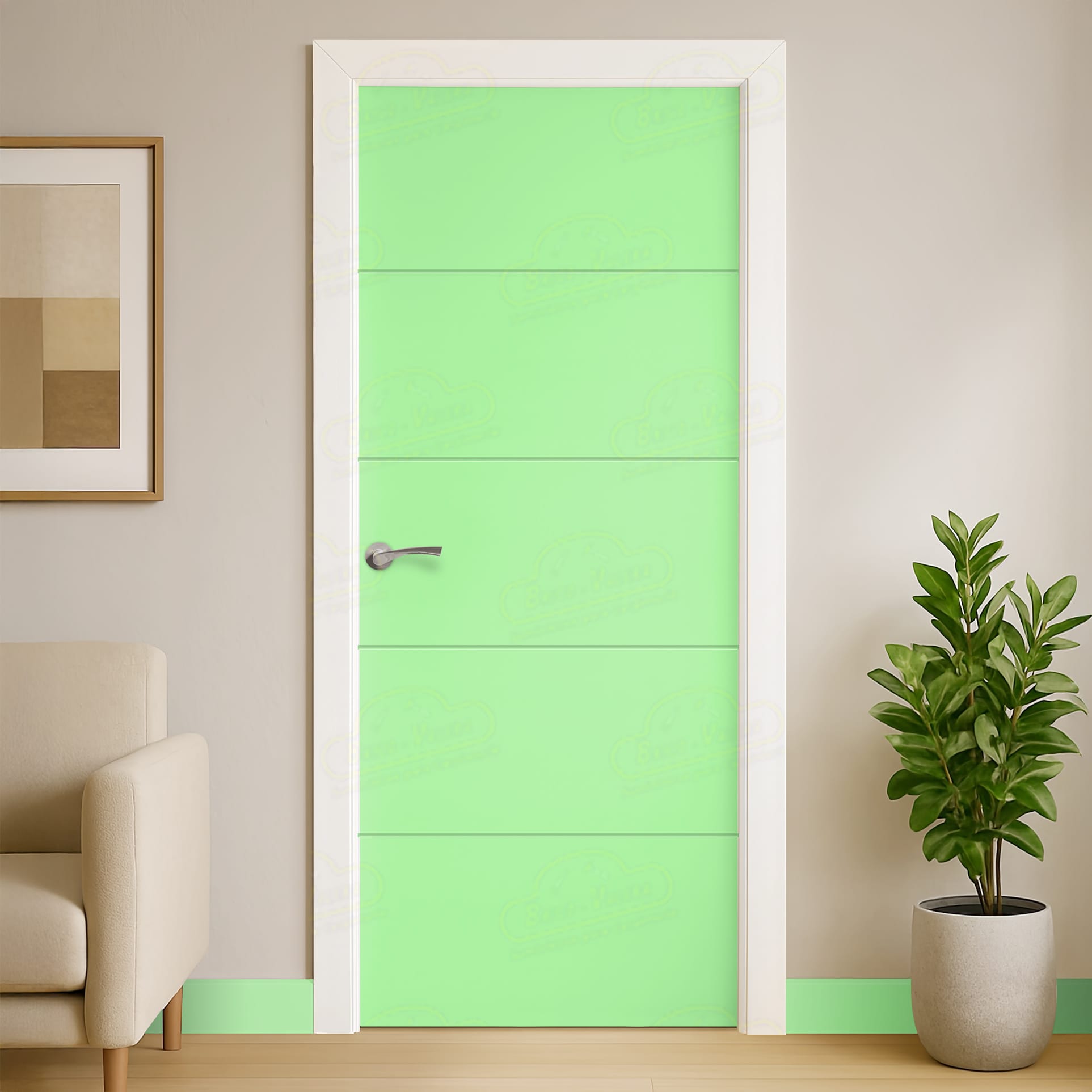 Puerta Maciza Combilac PVT5 de Interior Lacada Verde Blanquecino