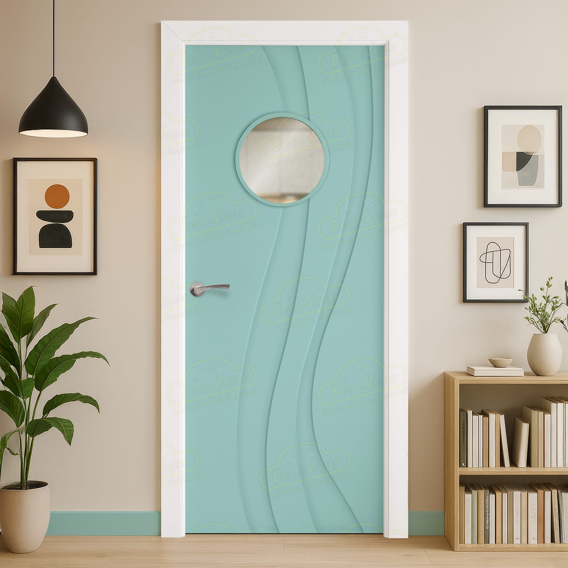 Puerta Maciza Combilac Ramblas Ojo De Buey de Interior Lacada Verde Luminoso