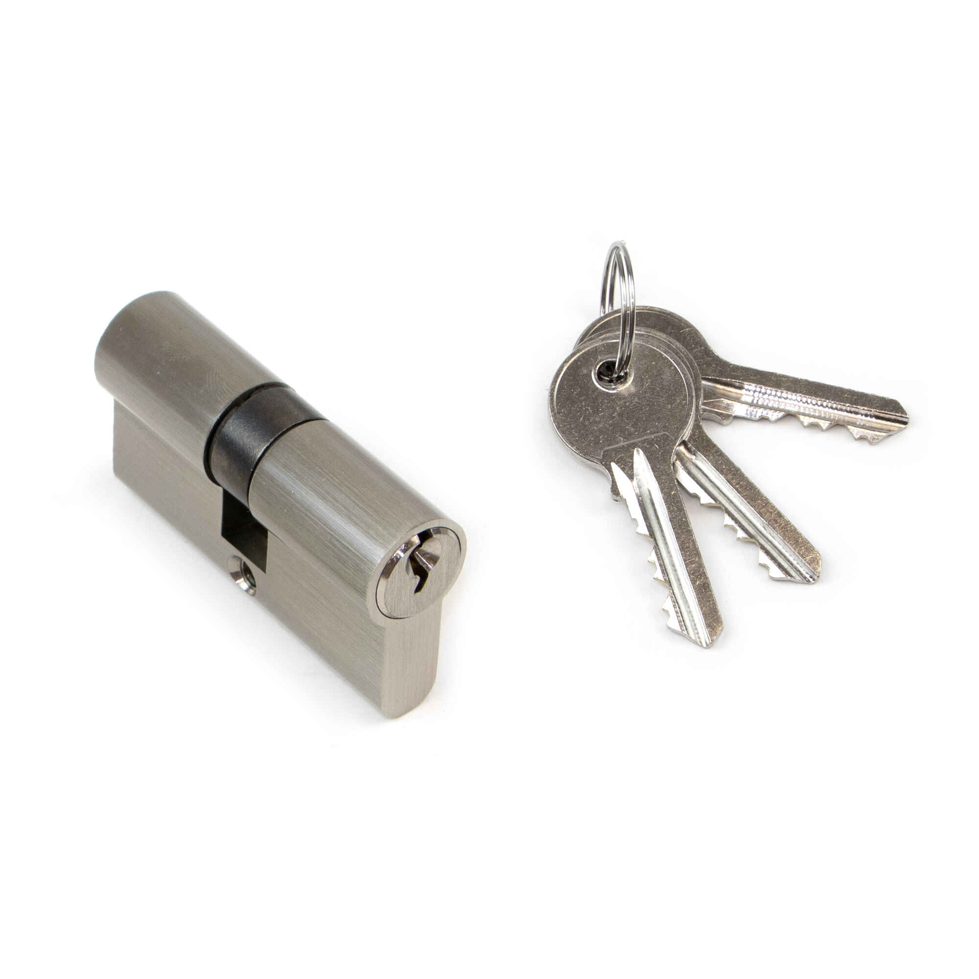 Cilindro cerradura tipo pera para puertas, 30 x 30 mm, embrague simple, leva larga, con 5 llaves, aluminio, níquel satinado, 5 sets.