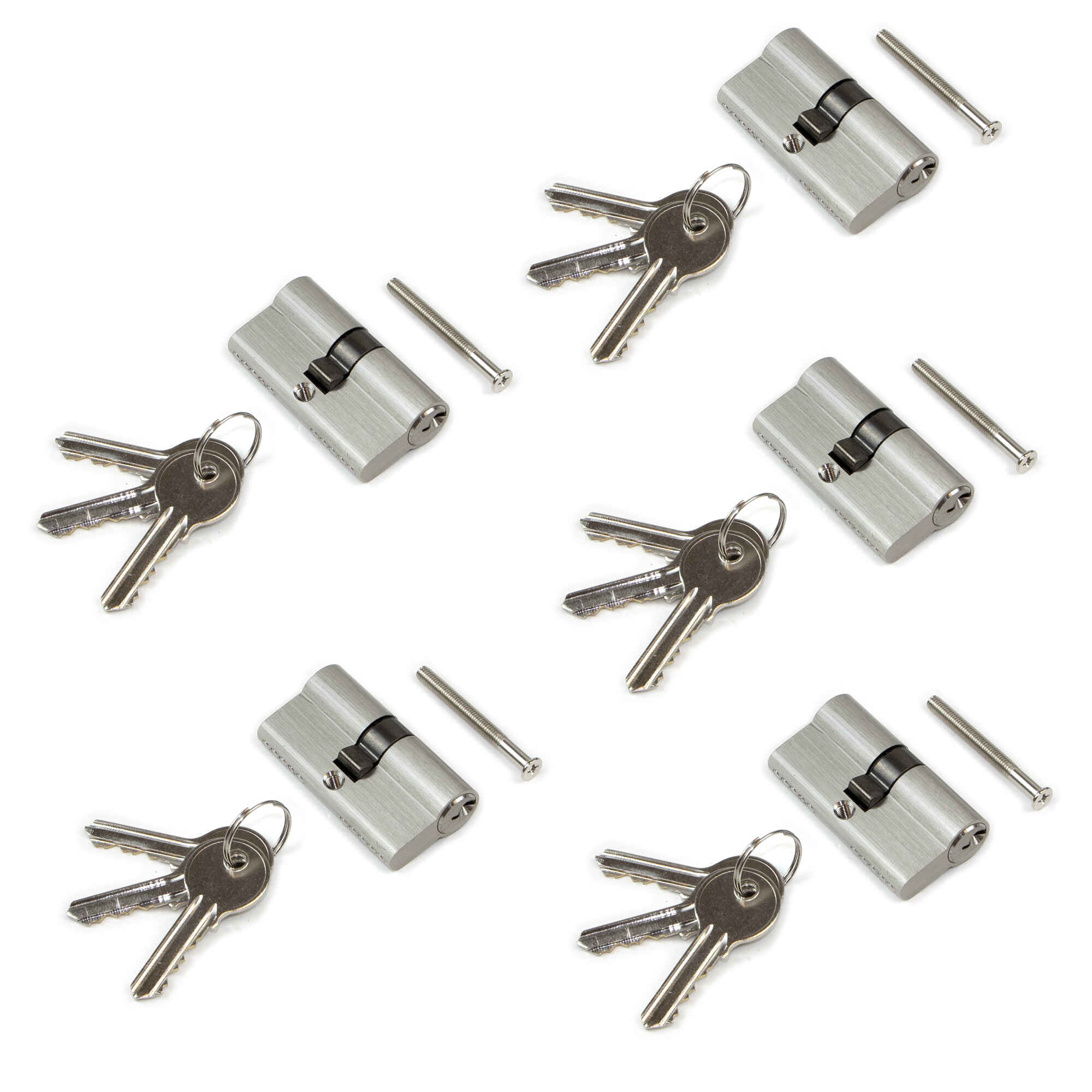 Cilindro cerradura tipo pera para puertas, 30 x 30 mm, embrague simple, leva larga, con 5 llaves, aluminio, níquel satinado, 5 sets.